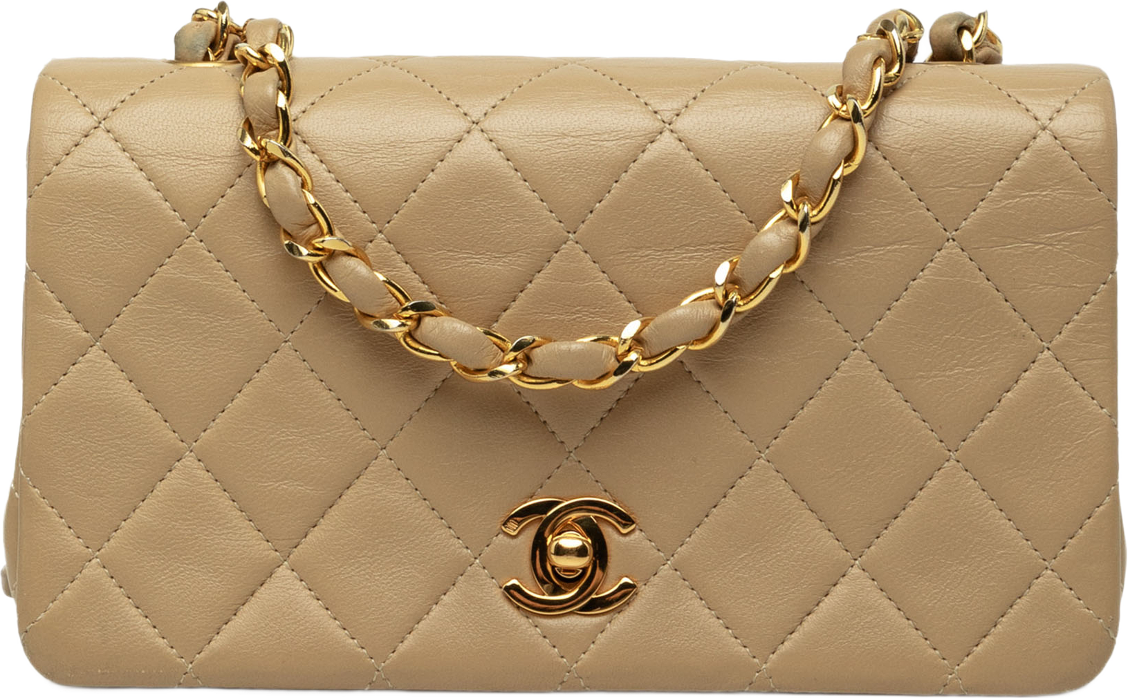 Chanel Mini Rectangular Cc Quilted Lambskin Full Single Flap, från Luxclusif, i färgen beige. Klicka för att öppna bilden i stort format