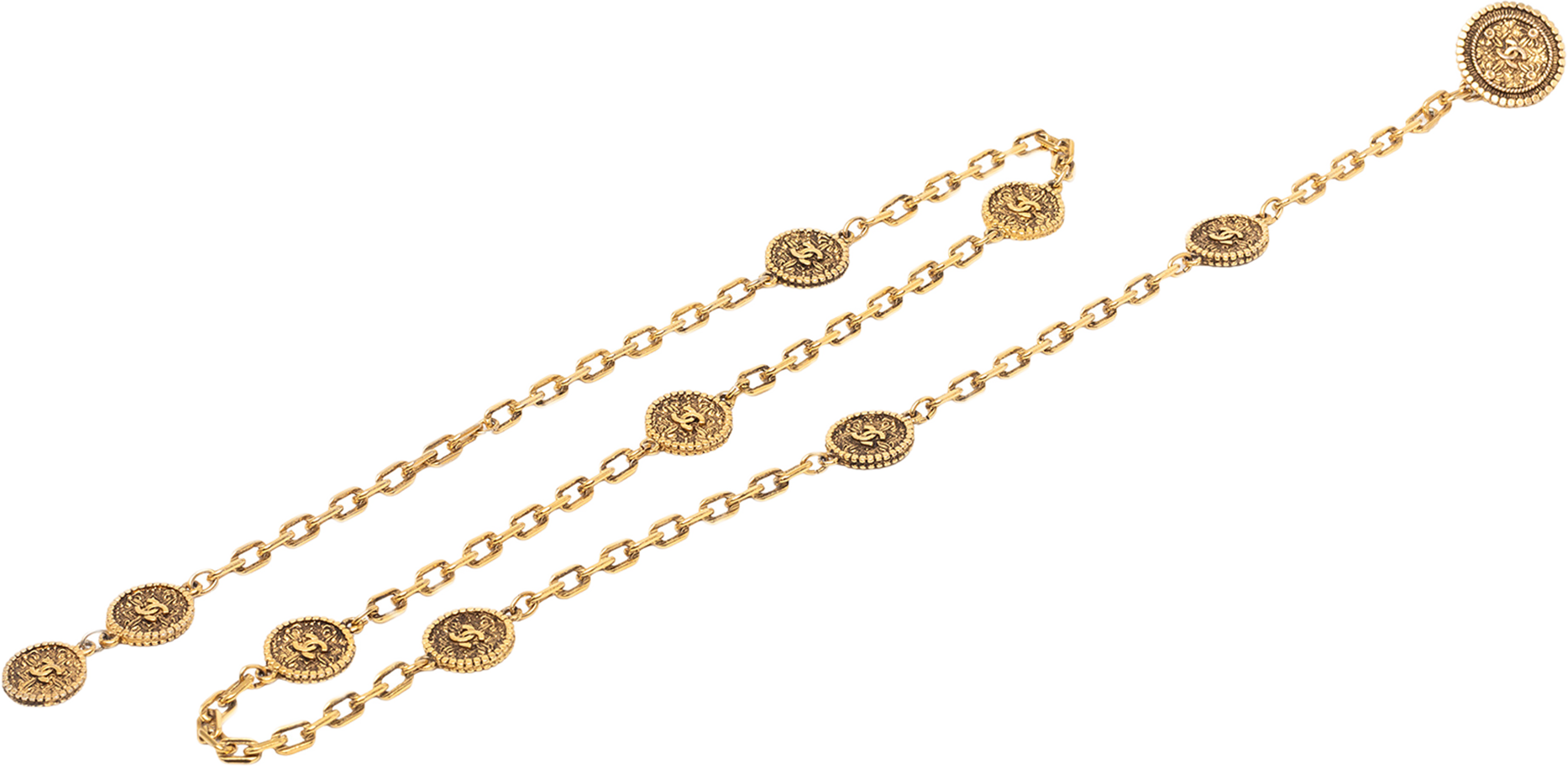 Chanel Gold Plated Cc Medallion Chain Belt, från Luxclusif, i färgen gold. Klicka för att öppna bilden i stort format