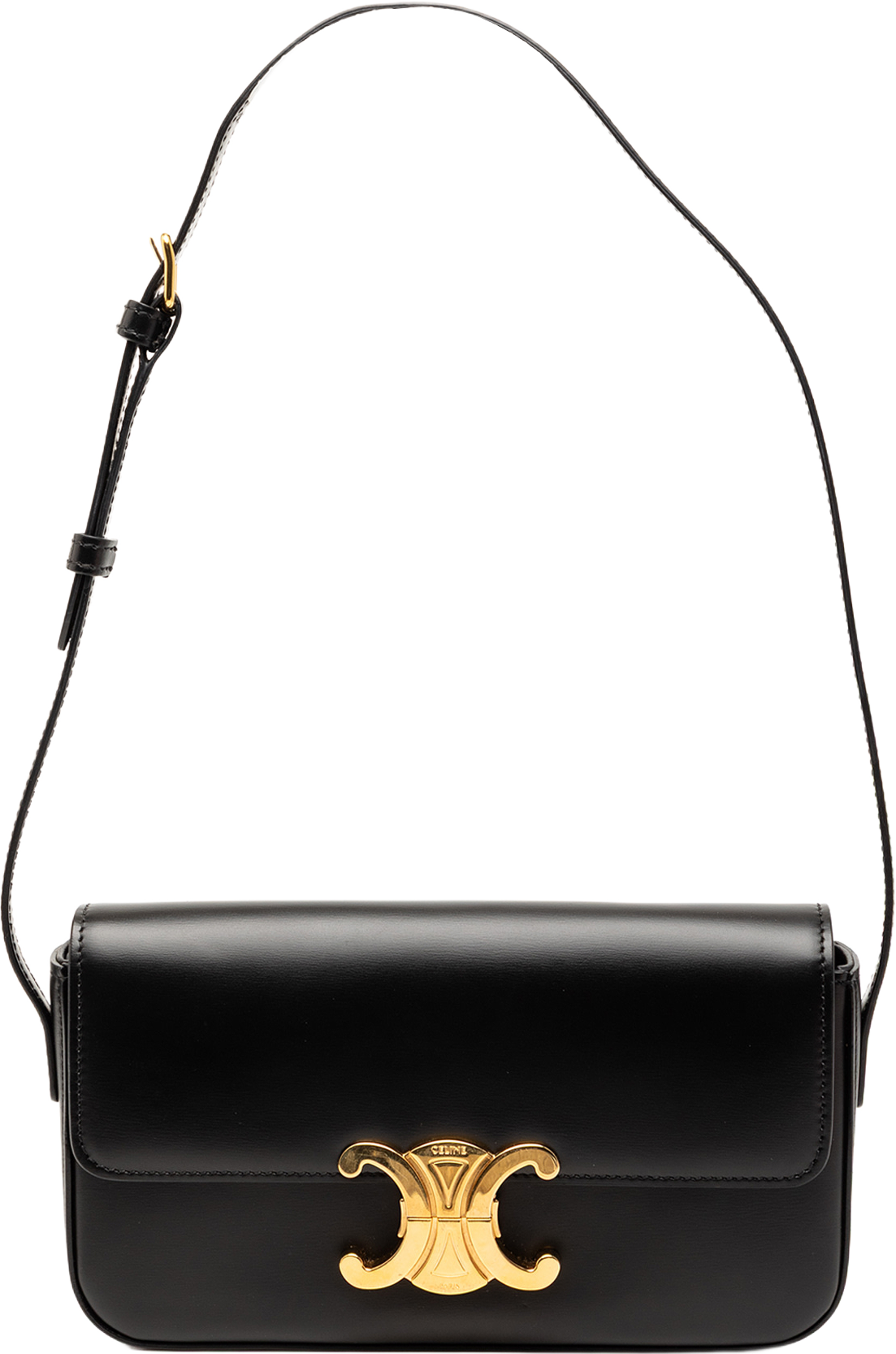Celine Shiny Calfskin Triomphe Claude Shoulder Bag, från Luxclusif, i färgen black. Klicka för att öppna bilden i stort format