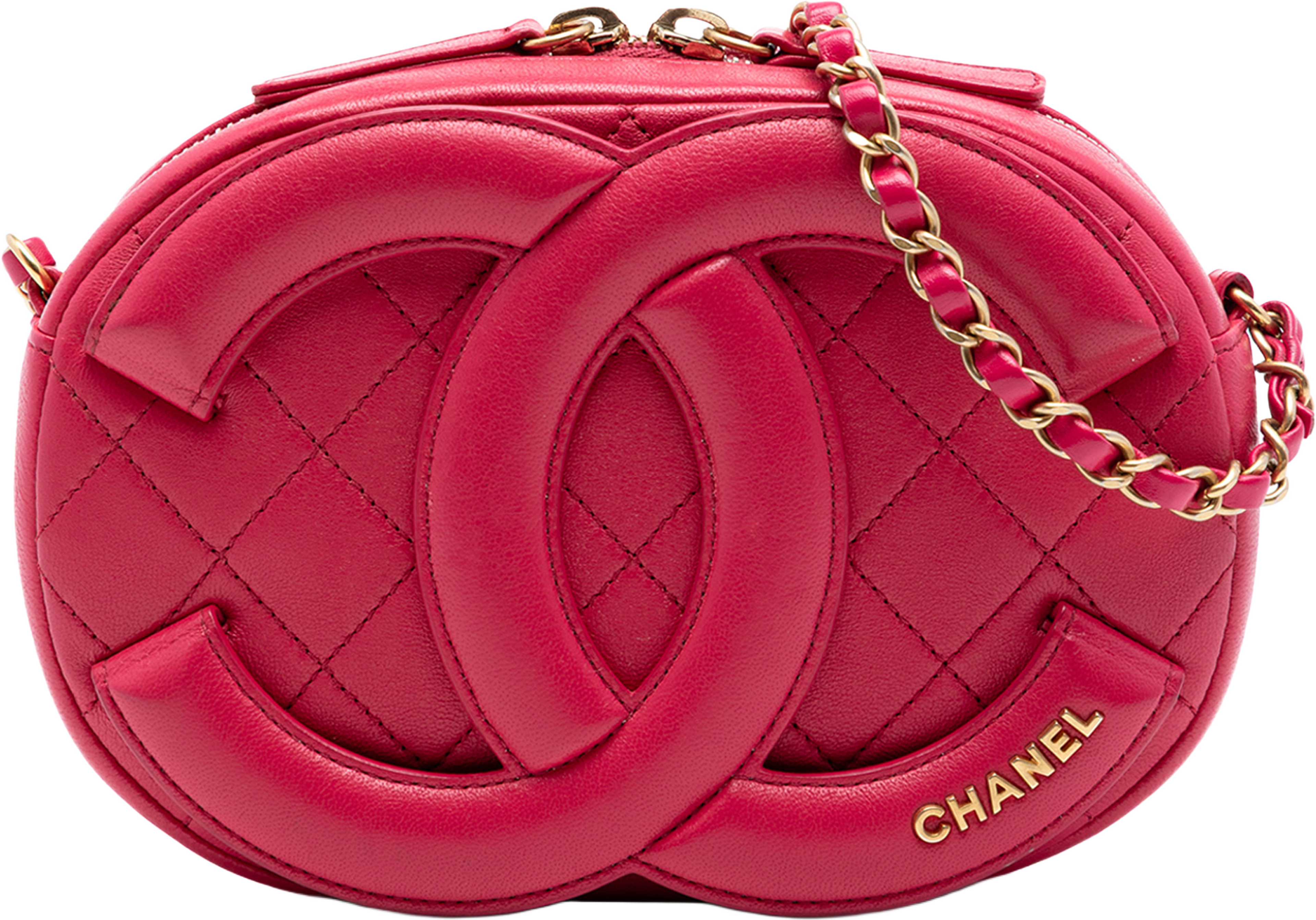 Chanel Lambskin Coco Midnight Camera Bag, från Luxclusif, i färgen dark pink. Klicka för att öppna bilden i stort format
