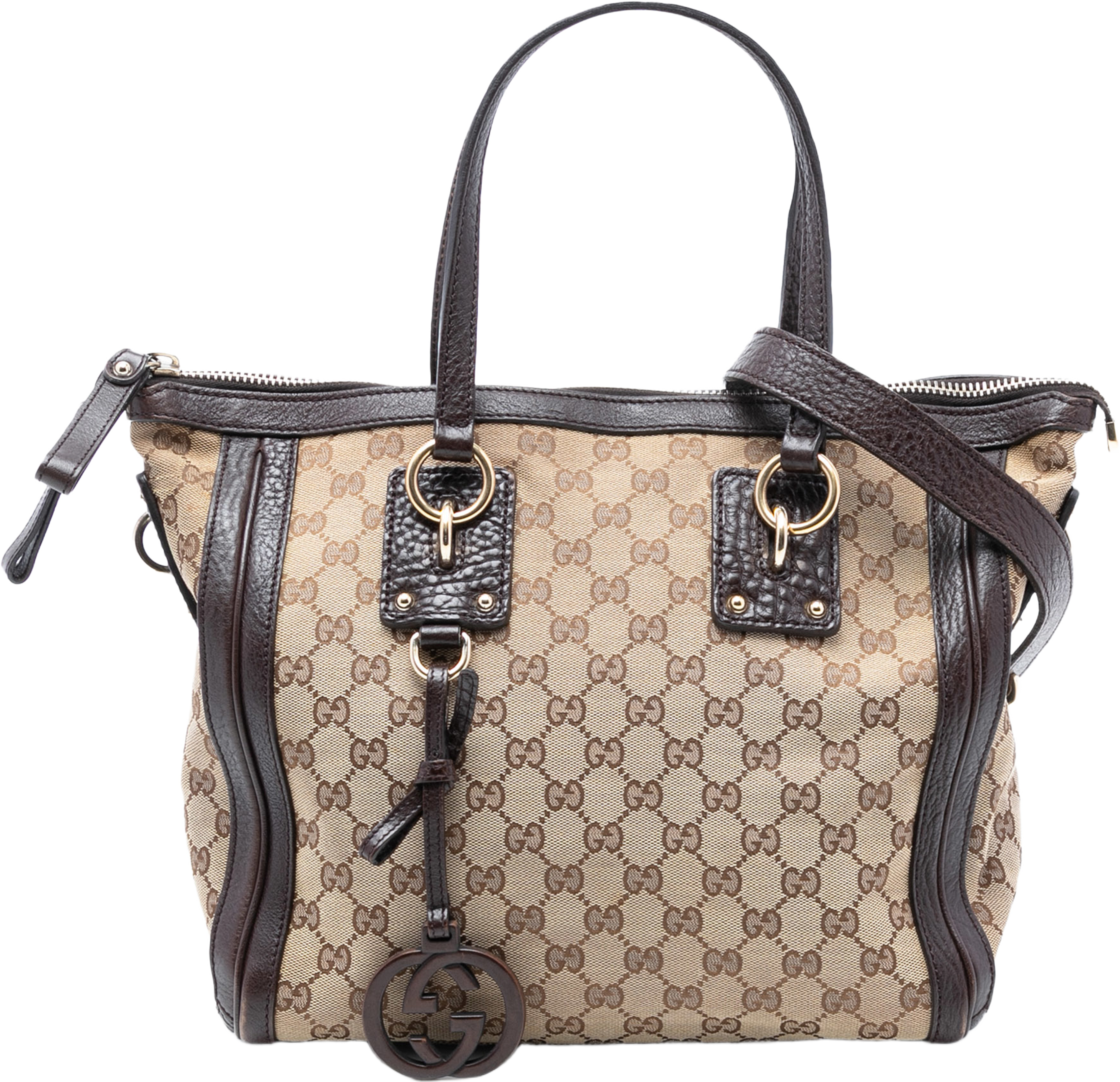 Gucci Medium Gg Canvas Charm Satchel, från Luxclusif, i färgen beige. Klicka för att öppna bilden i stort format