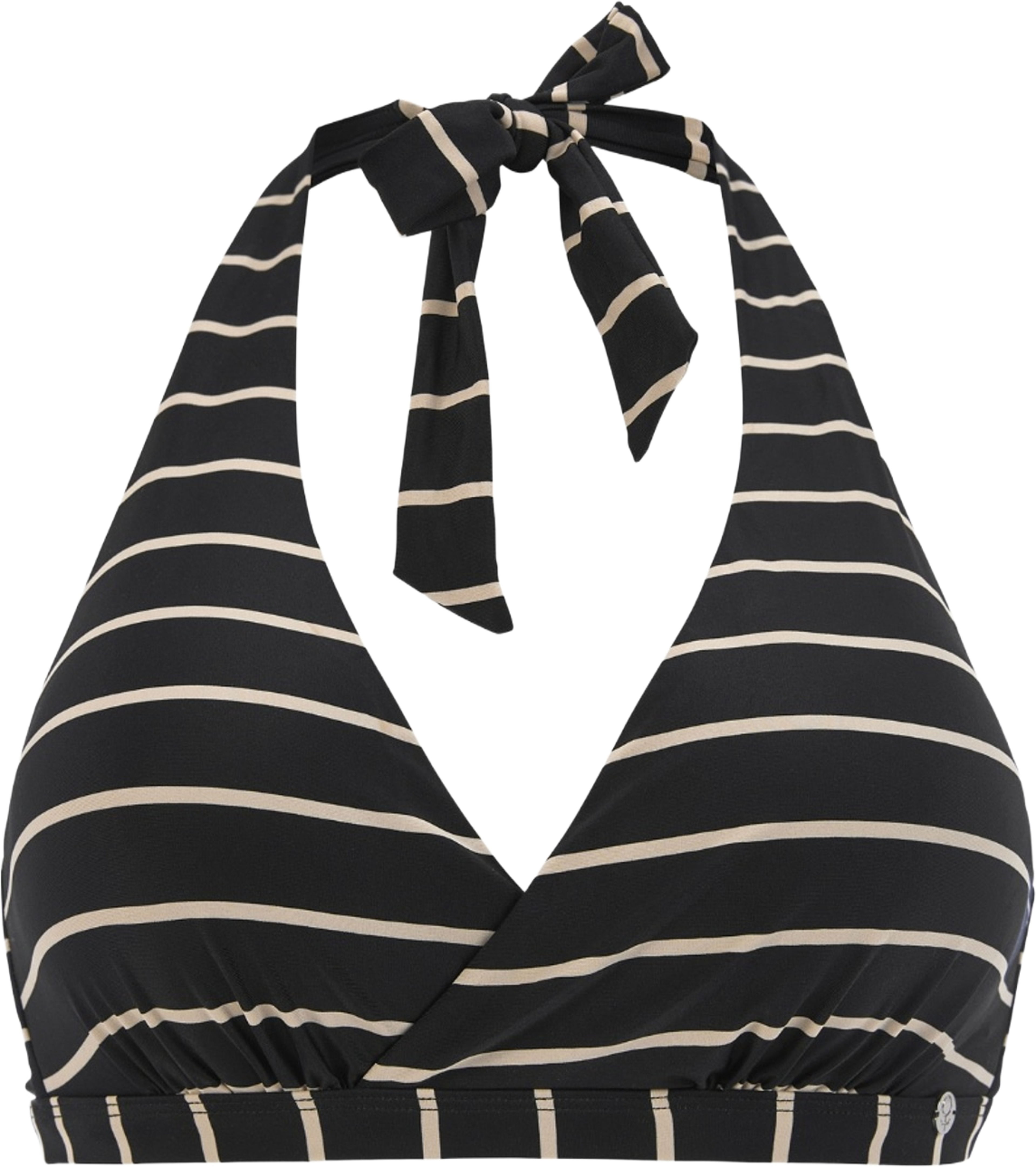 Maui Halterneck Bikini-bh, från Swegmark, i färgen black/beige stripe. Klicka för att öppna bilden i stort format