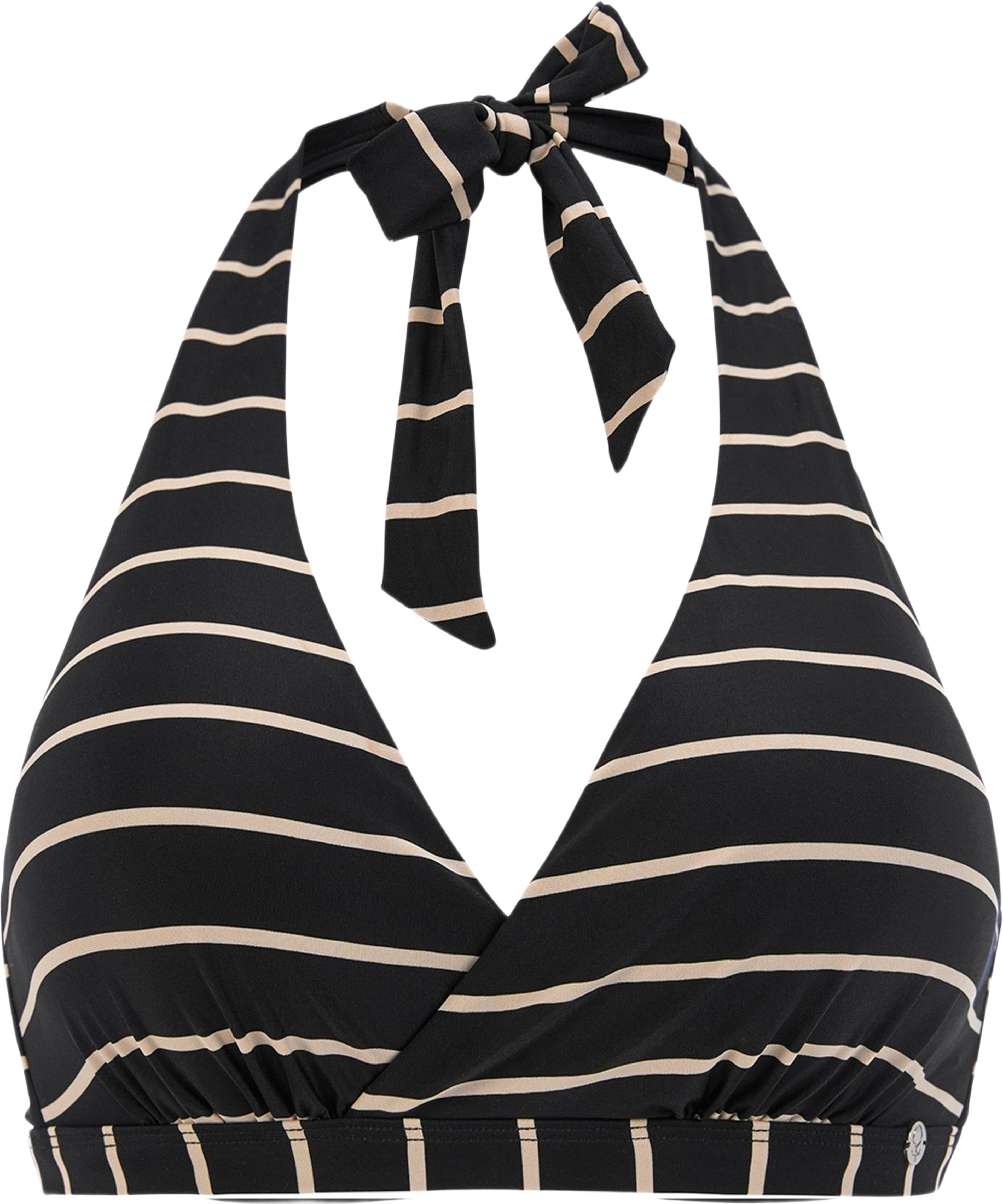 Maui Halterneck Bikini Bh, från Swegmark, i färgen black/beige stripe. Klicka för att öppna bilden i stort format
