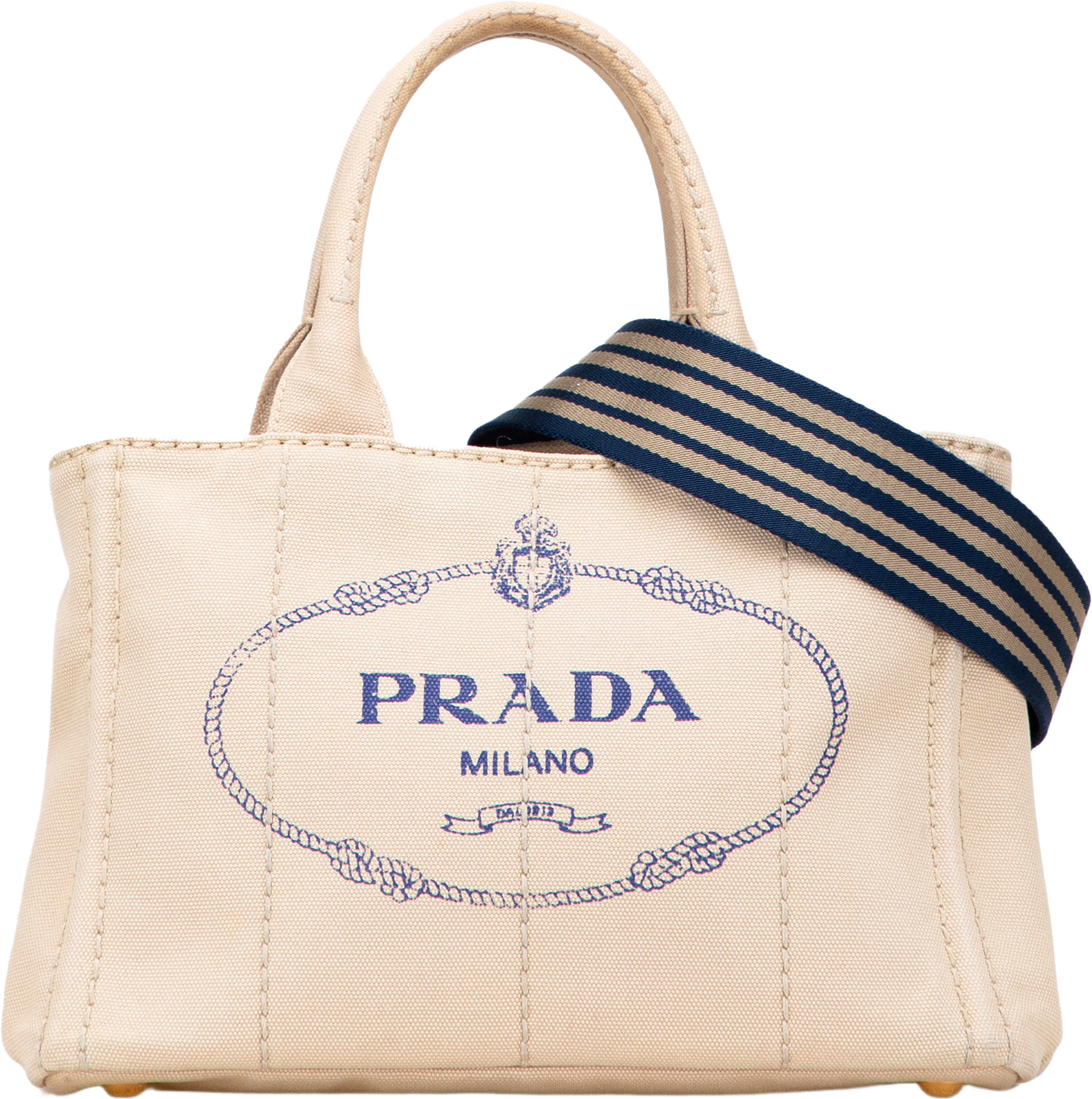 Prada Small Canvas Canapa Logo Satchel, från Luxclusif, i färgen light beige. Klicka för att öppna bilden i stort format