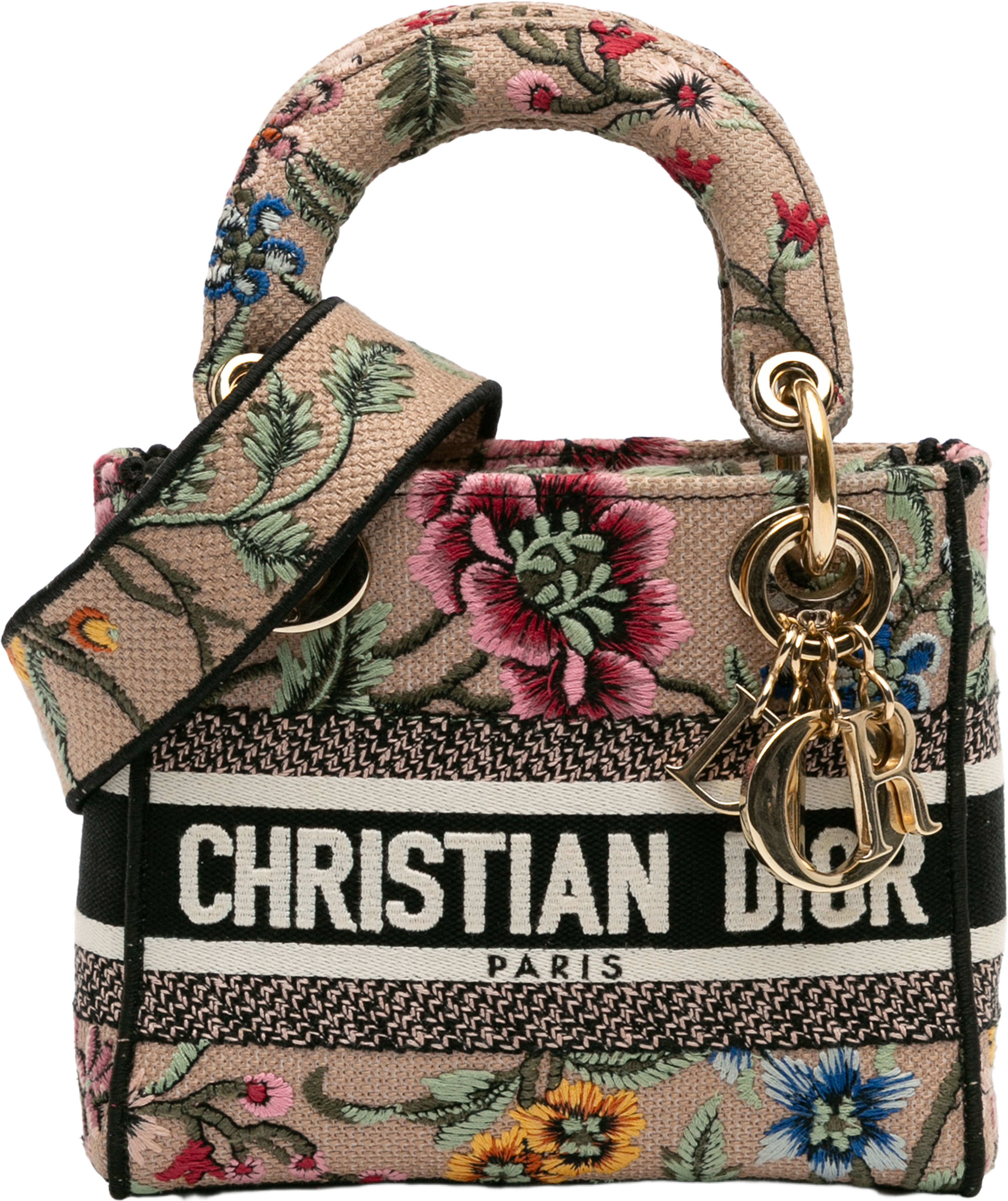 Dior Mini Embroidered Canvas Mille Fleurs Lady D Lite, från Luxclusif, i färgen beige. Klicka för att öppna bilden i stort format