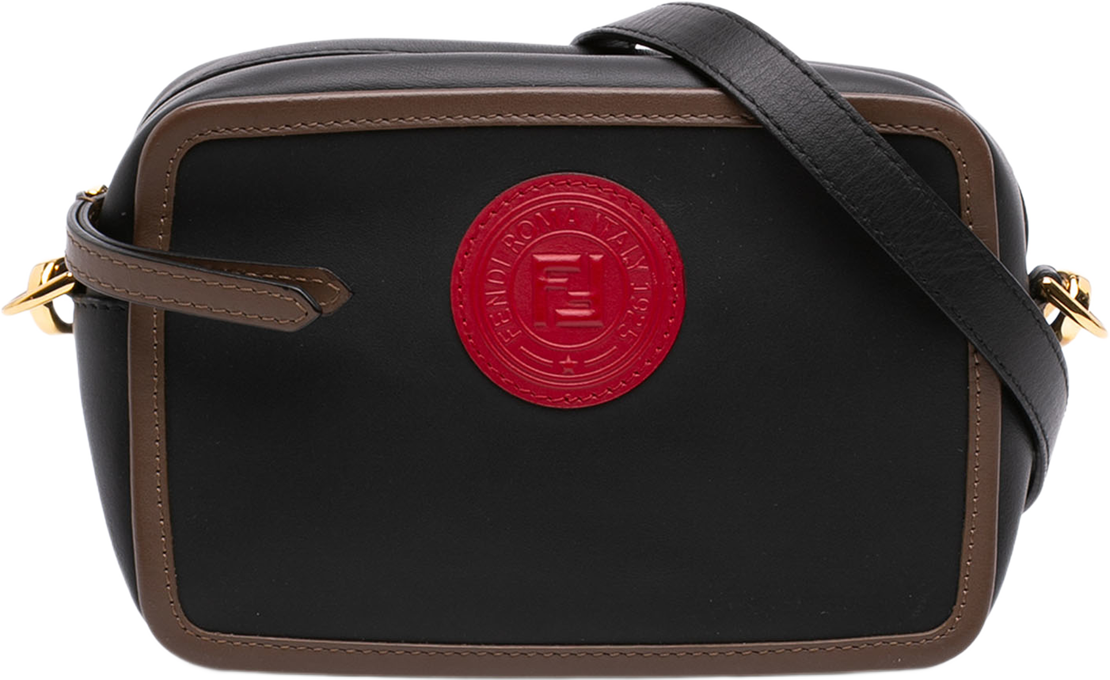 Fendi Mini Leather Stamp Patch 1974 Camera Bag, från Luxclusif, i färgen svart. Klicka för att öppna bilden i stort format