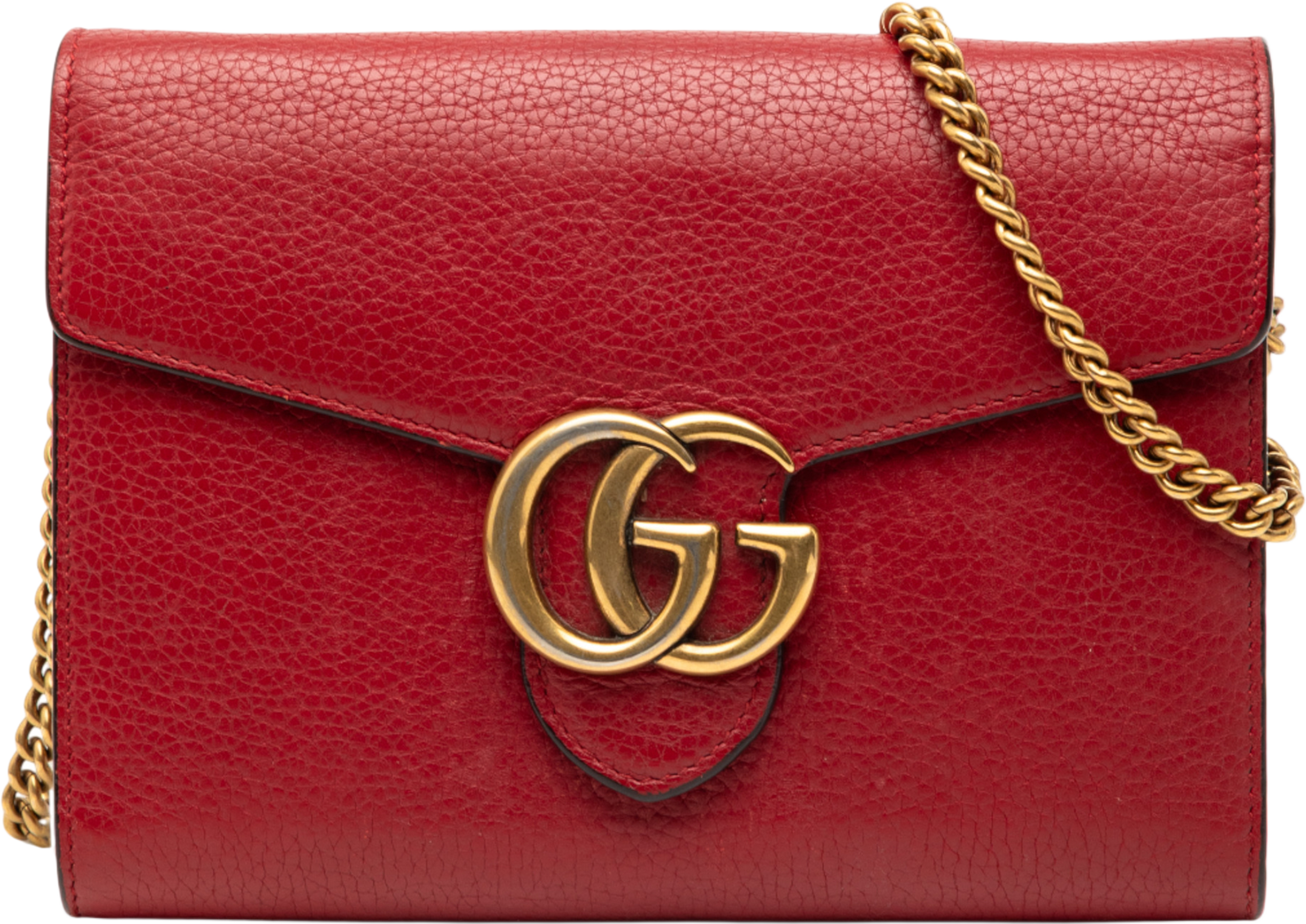 Gucci Gg Marmont Leather Wallet On Chain, från Luxclusif, i färgen red. Klicka för att öppna bilden i stort format