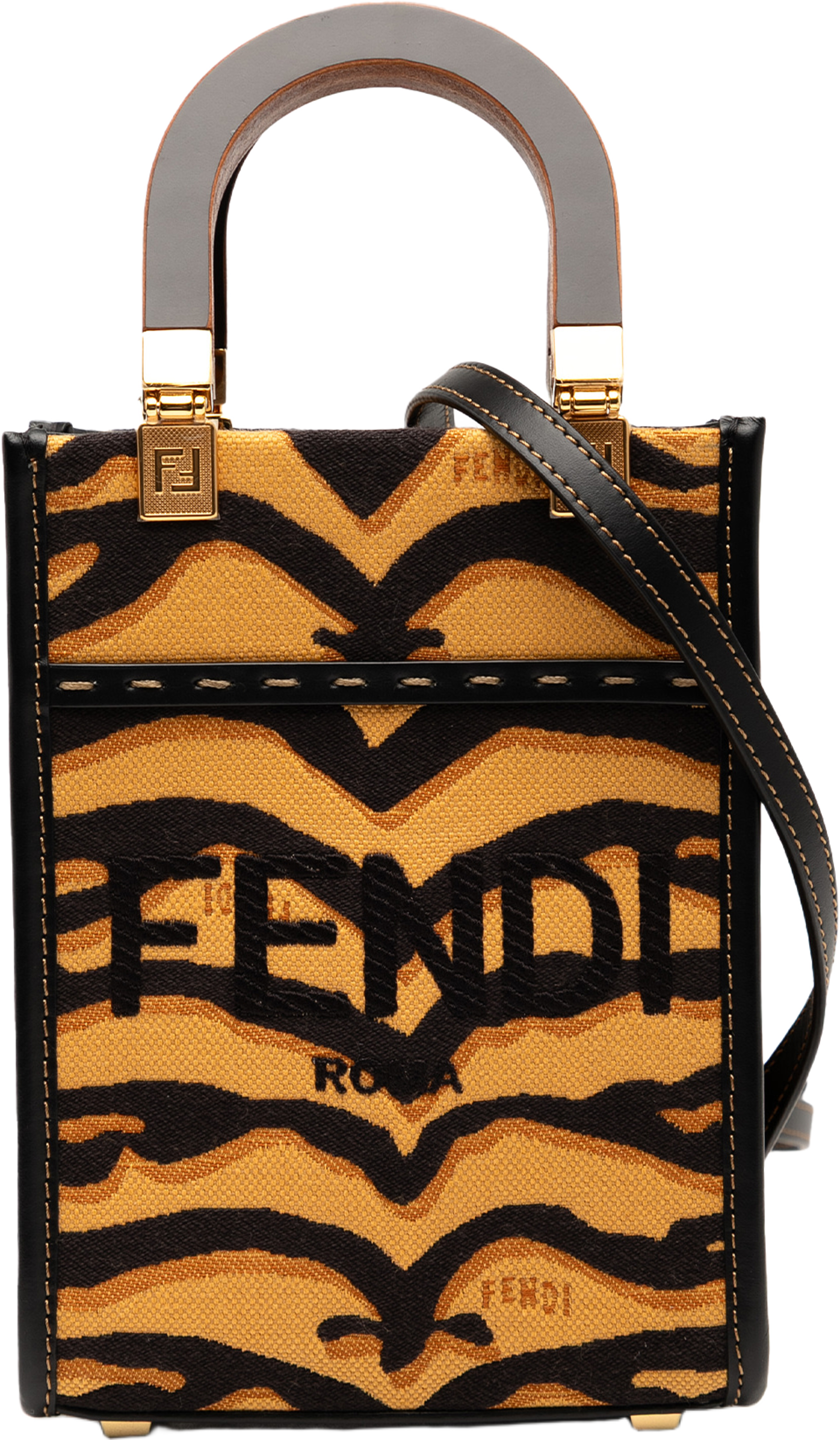 Fendi Mini Embroidered Canvas Tiger Print Sunshine Shopper Tote, från Luxclusif, i färgen brown. Klicka för att öppna bilden i stort format