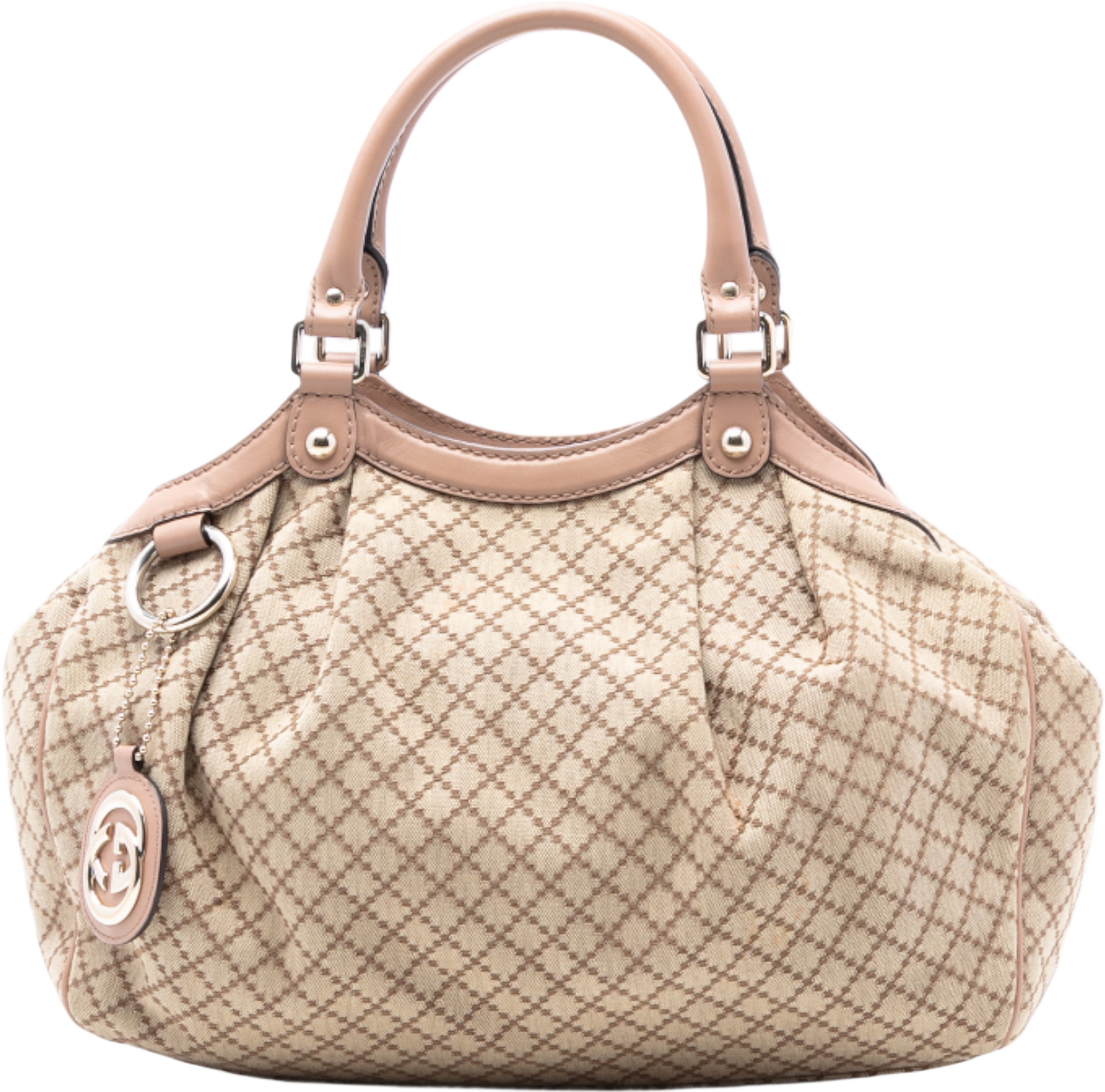 Gucci Medium Diamante Canvas Sukey Tote, från Luxclusif, i färgen beige. Klicka för att öppna bilden i stort format