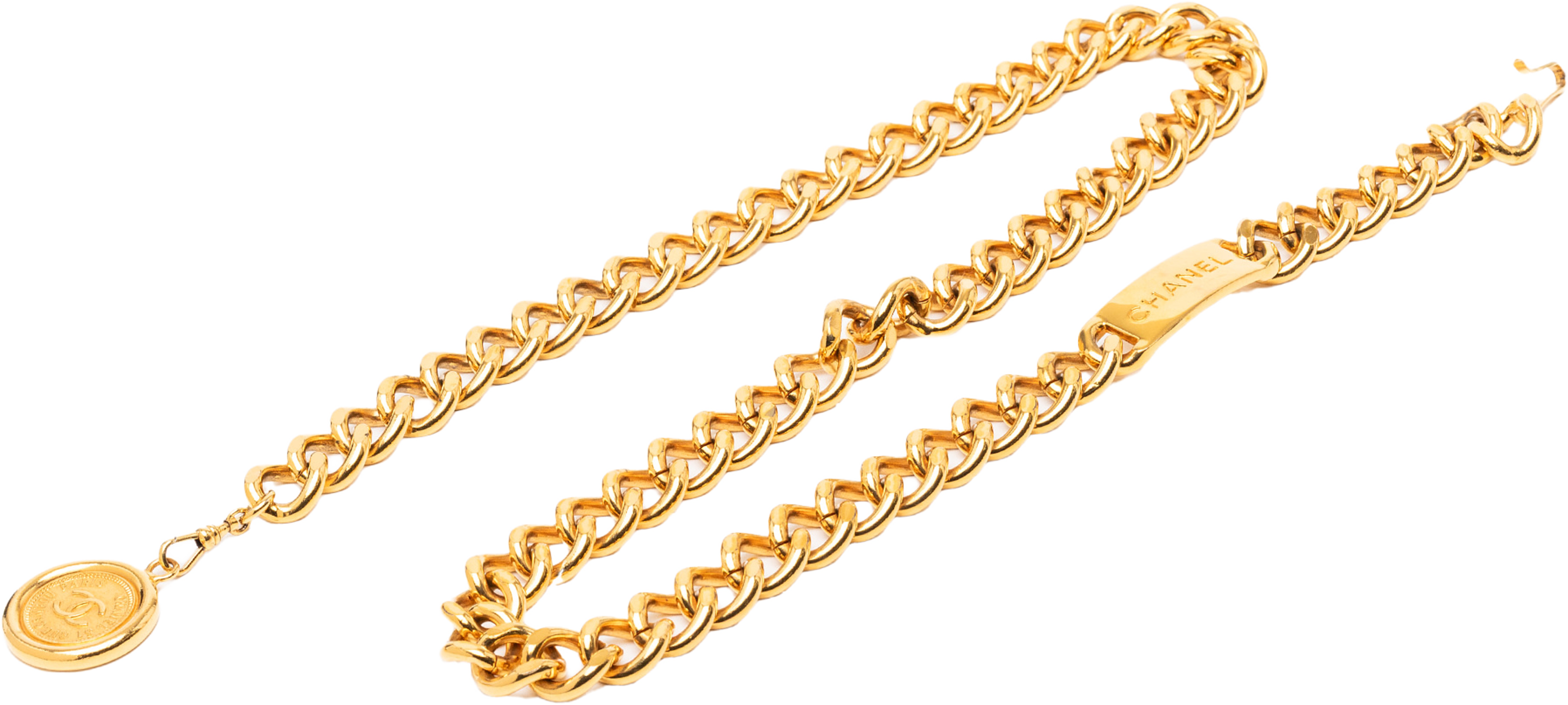 Chanel Gold Plated Cc Medallion Chain Belt, från Luxclusif, i färgen gold. Klicka för att öppna bilden i stort format