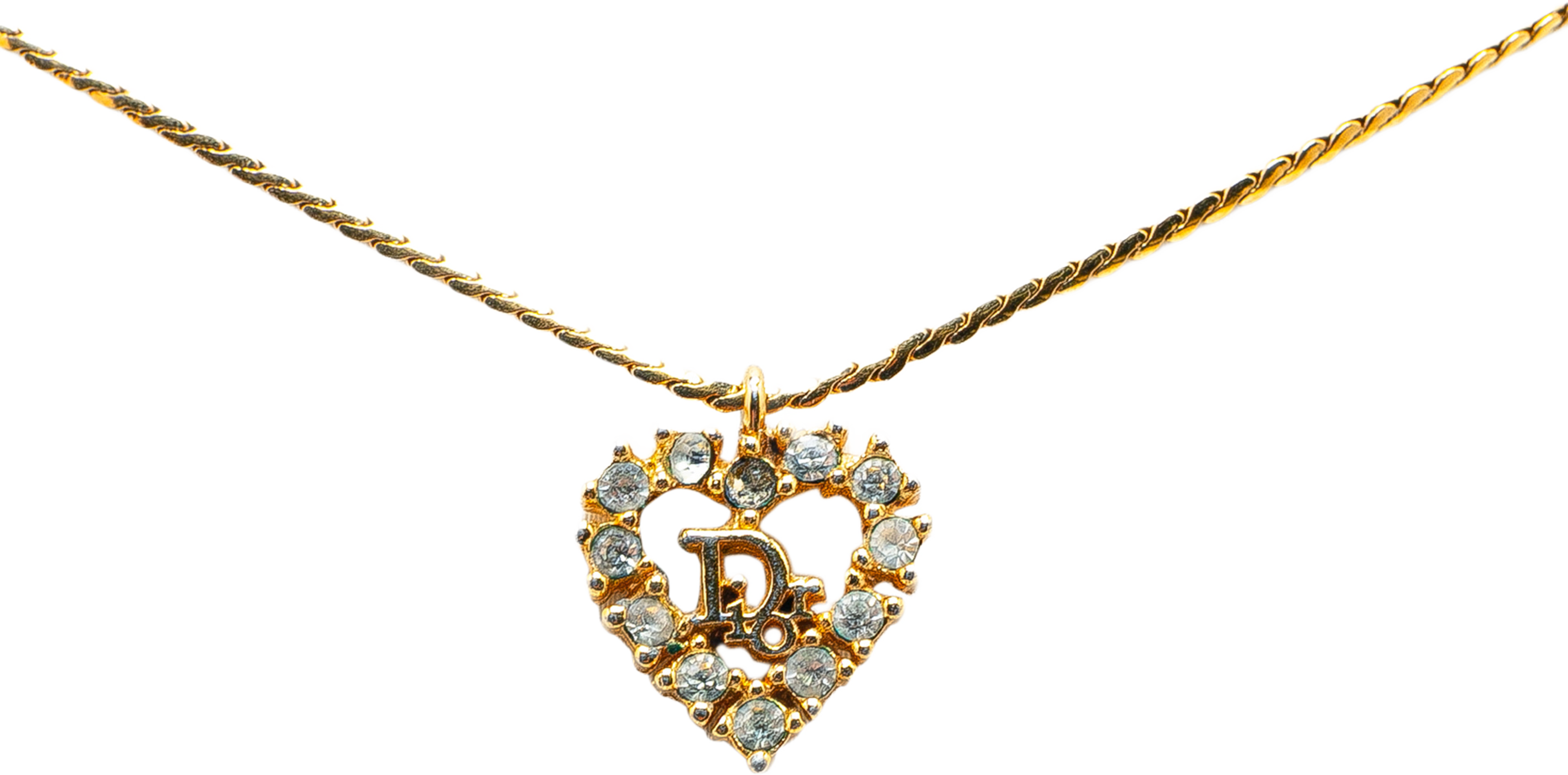 Dior Logo Rhinestones Heart Pendant Necklace