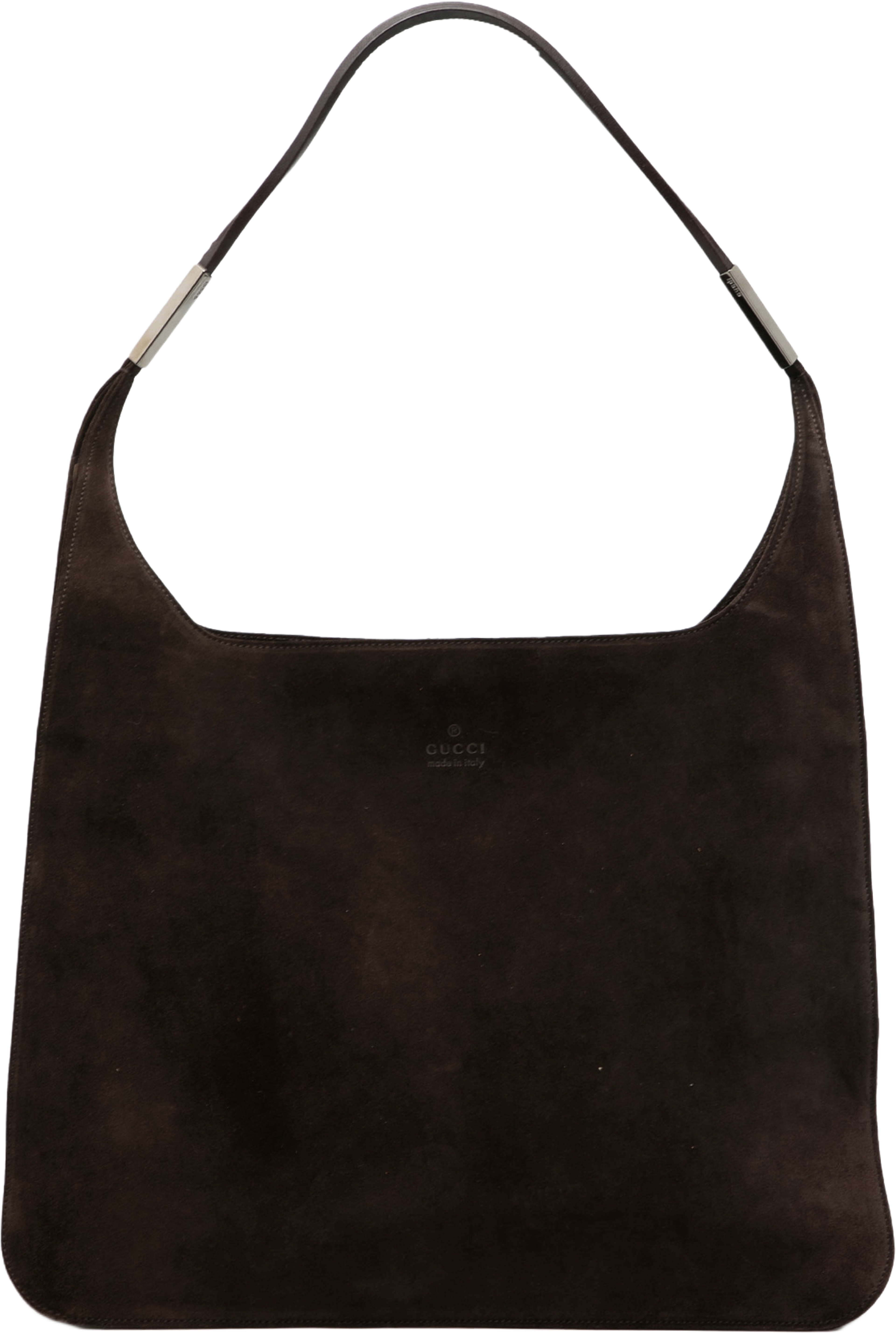 Gucci Suede Shoulder Bag, från Luxclusif, i färgen dark brown. Klicka för att öppna bilden i stort format
