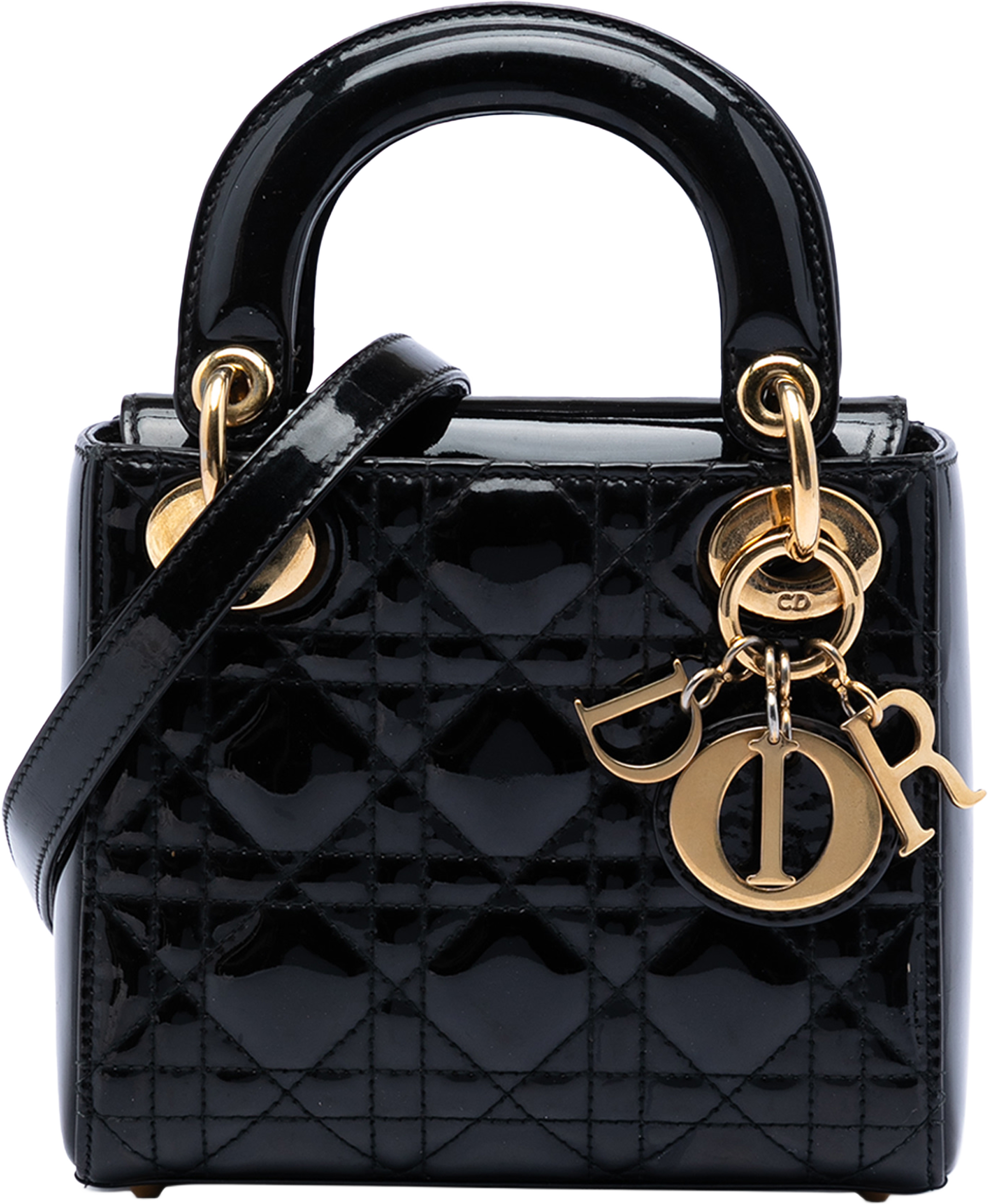 Dior Mini Patent Cannage Lady Dior, från Luxclusif, i färgen black. Klicka för att öppna bilden i stort format