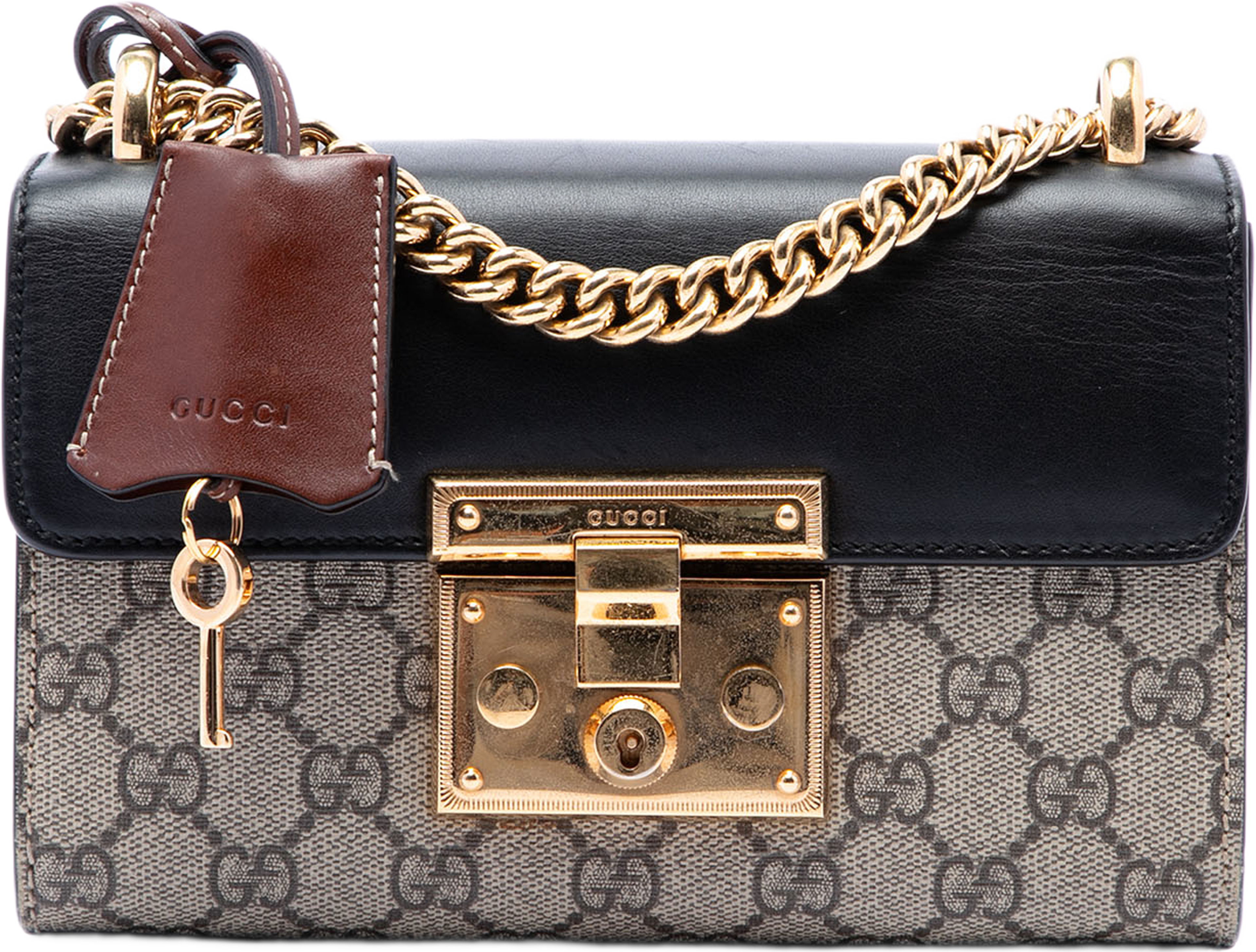Gucci Small Gg Supreme Padlock Crossbody, från Luxclusif, i färgen beige. Klicka för att öppna bilden i stort format
