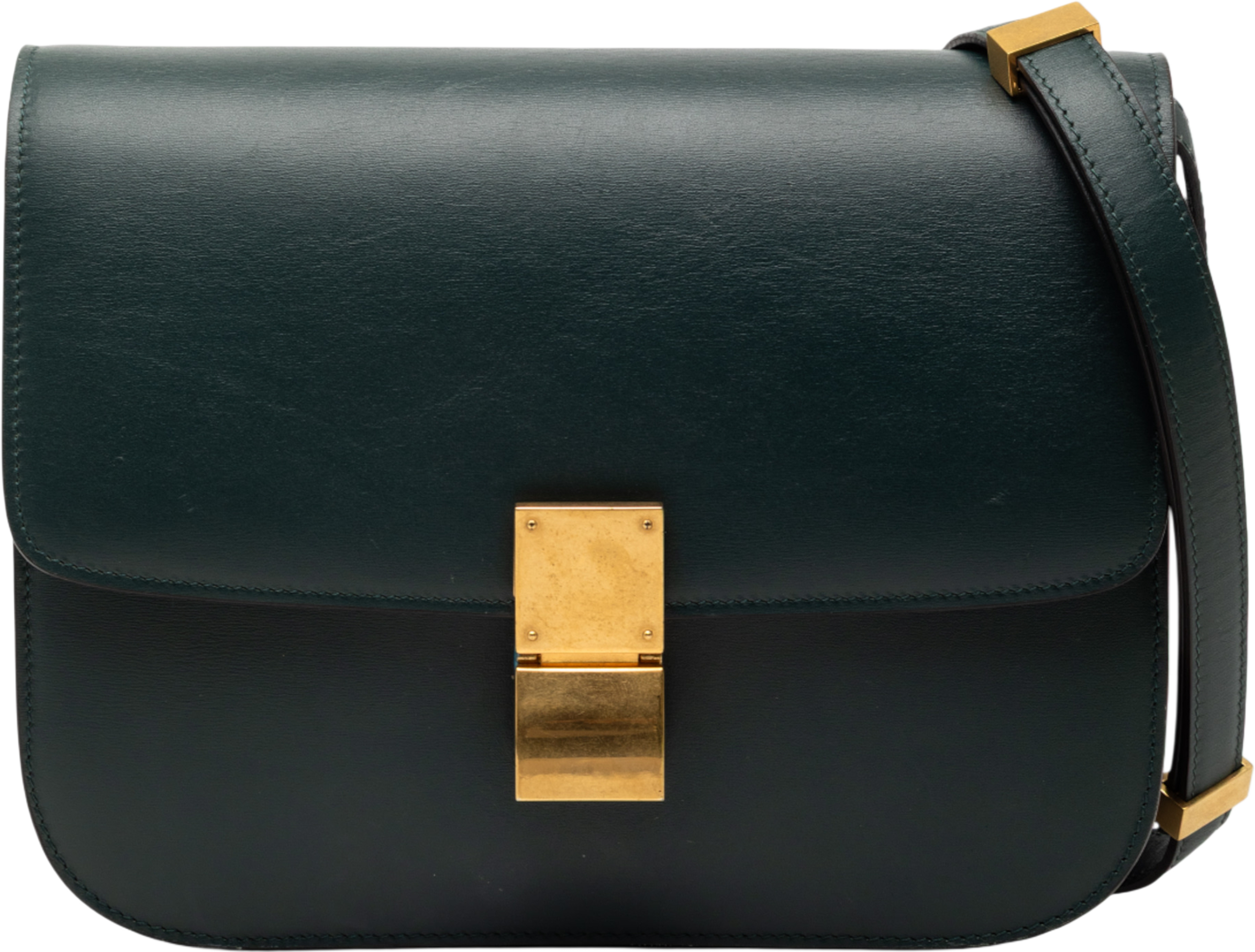 Celine Medium Calfskin Classic Box, från Luxclusif, i färgen dark green. Klicka för att öppna bilden i stort format