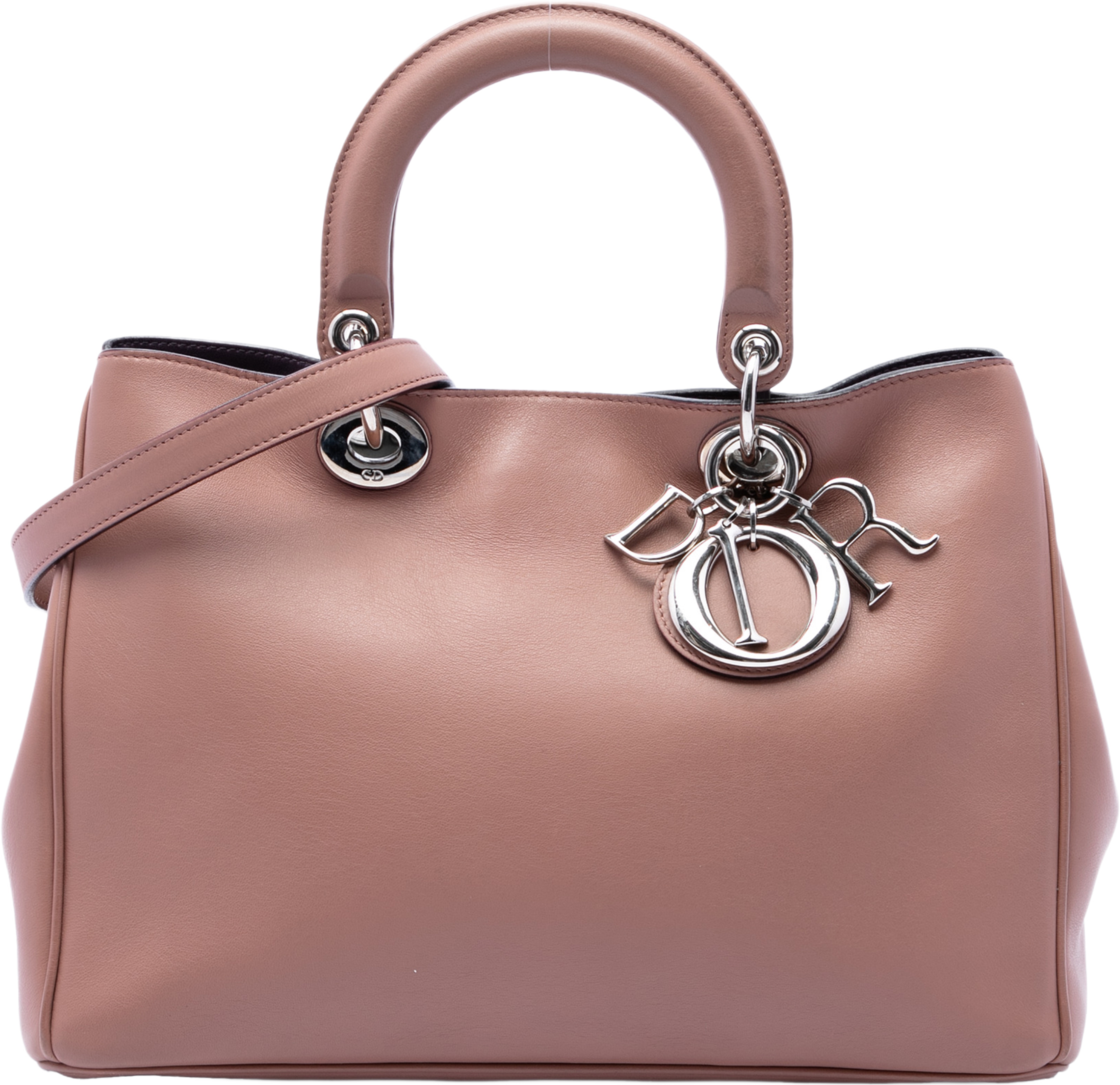 Dior Medium Leather Diorissimo Satchel, från Luxclusif, i färgen rosa. Klicka för att öppna bilden i stort format