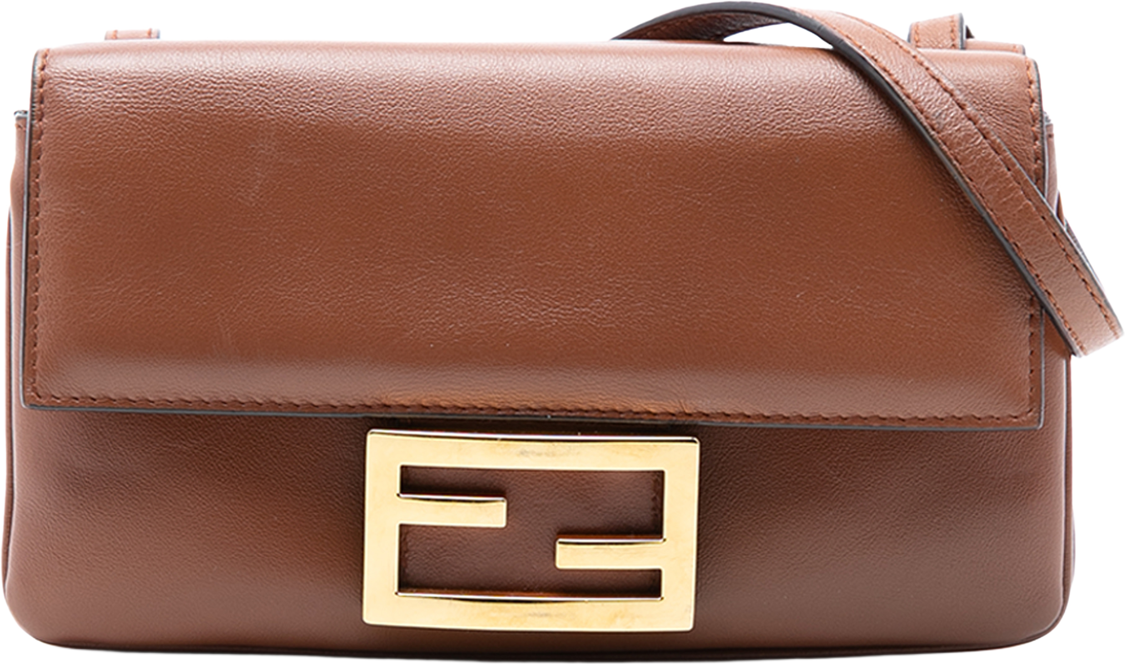 Fendi Leather Duo Baguette Crossbody, från Luxclusif, i färgen brown. Klicka för att öppna bilden i stort format