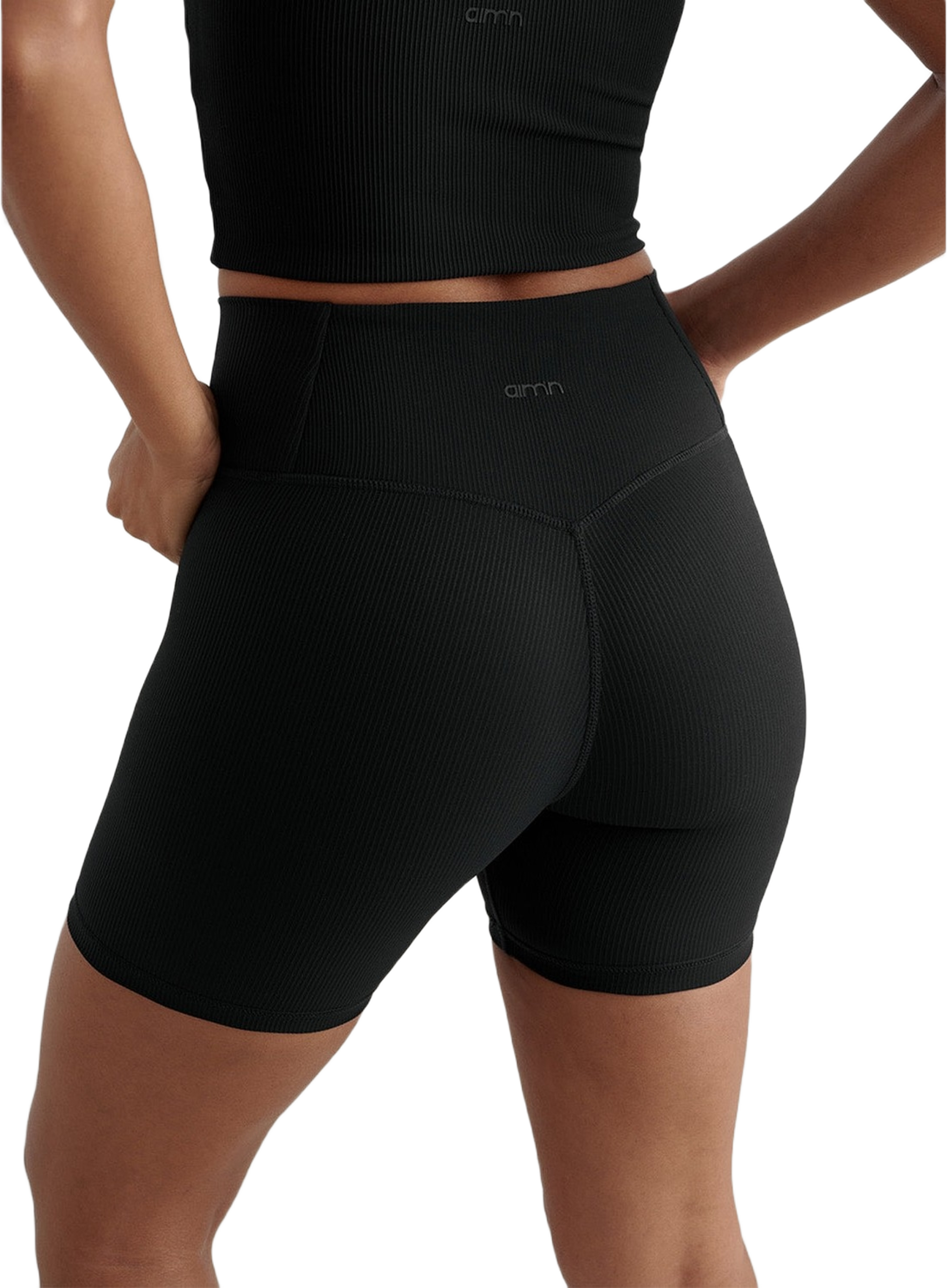 Black Ribbed Performance Midi Biker Shorts