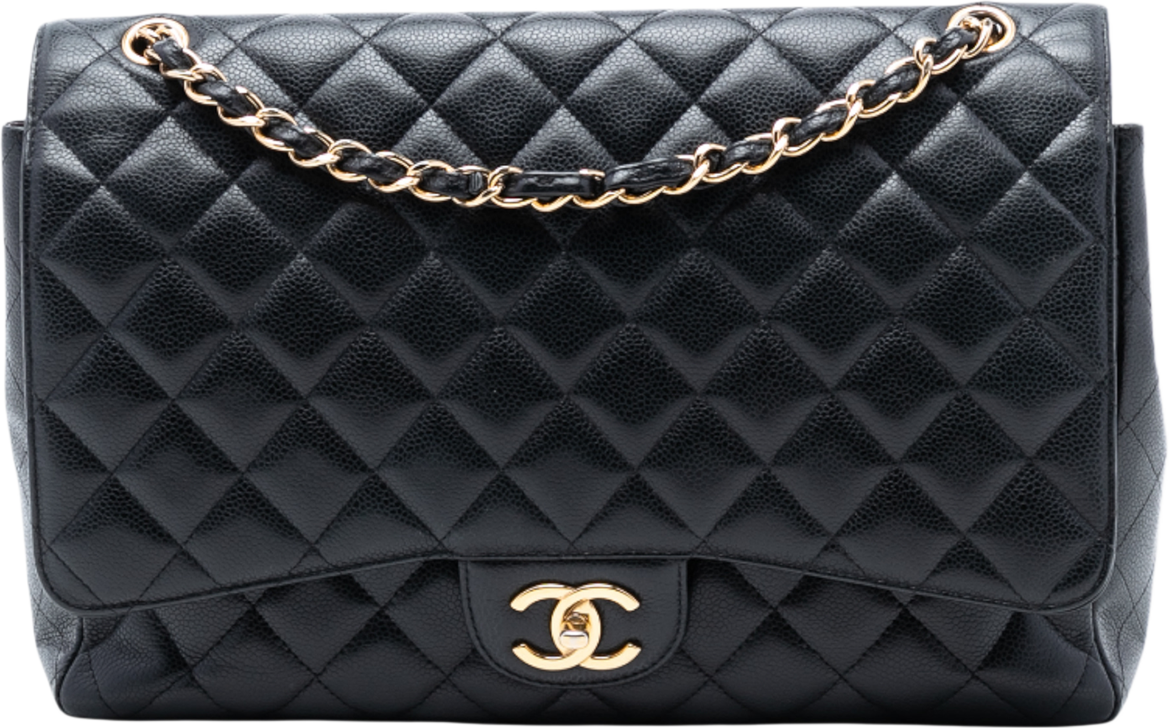 Chanel Maxi Classic Caviar Double Flap, från Luxclusif, i färgen black. Klicka för att öppna bilden i stort format