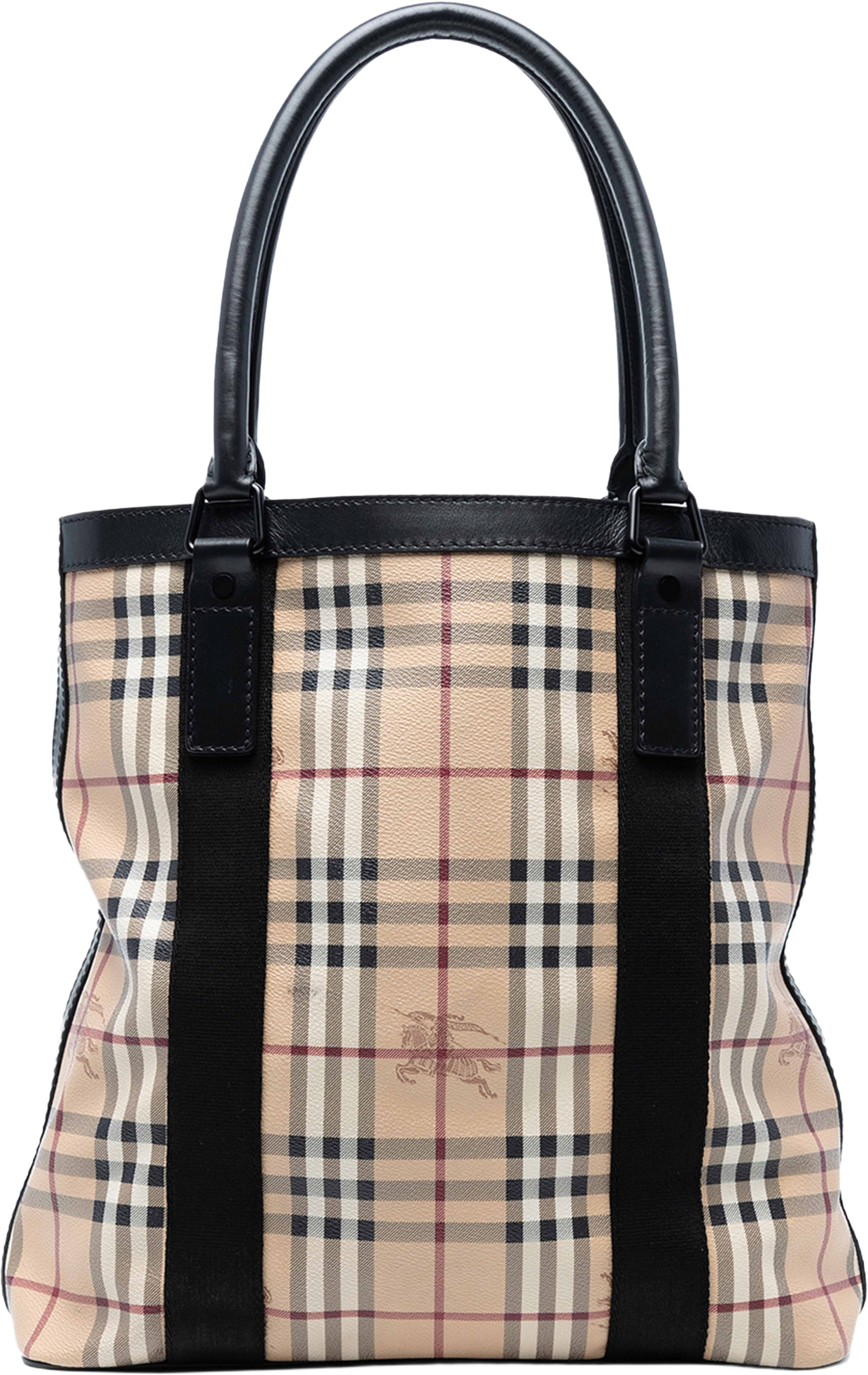 Burberry Haymarket Check Coated Canvas Vertical Tote, från Luxclusif, i färgen beige. Klicka för att öppna bilden i stort format