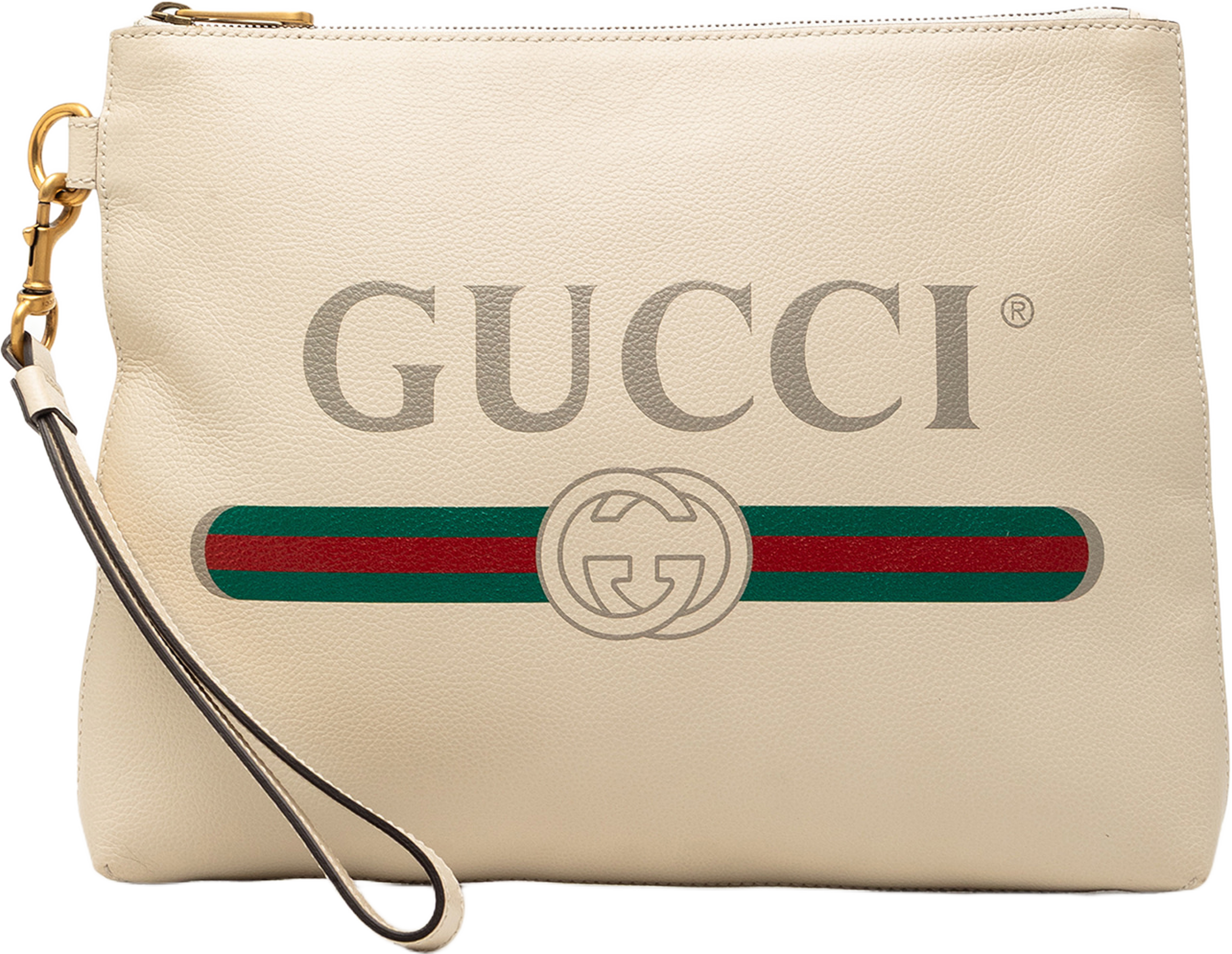 Gucci Leather Logo Clutch, från Luxclusif, i färgen white. Klicka för att öppna bilden i stort format