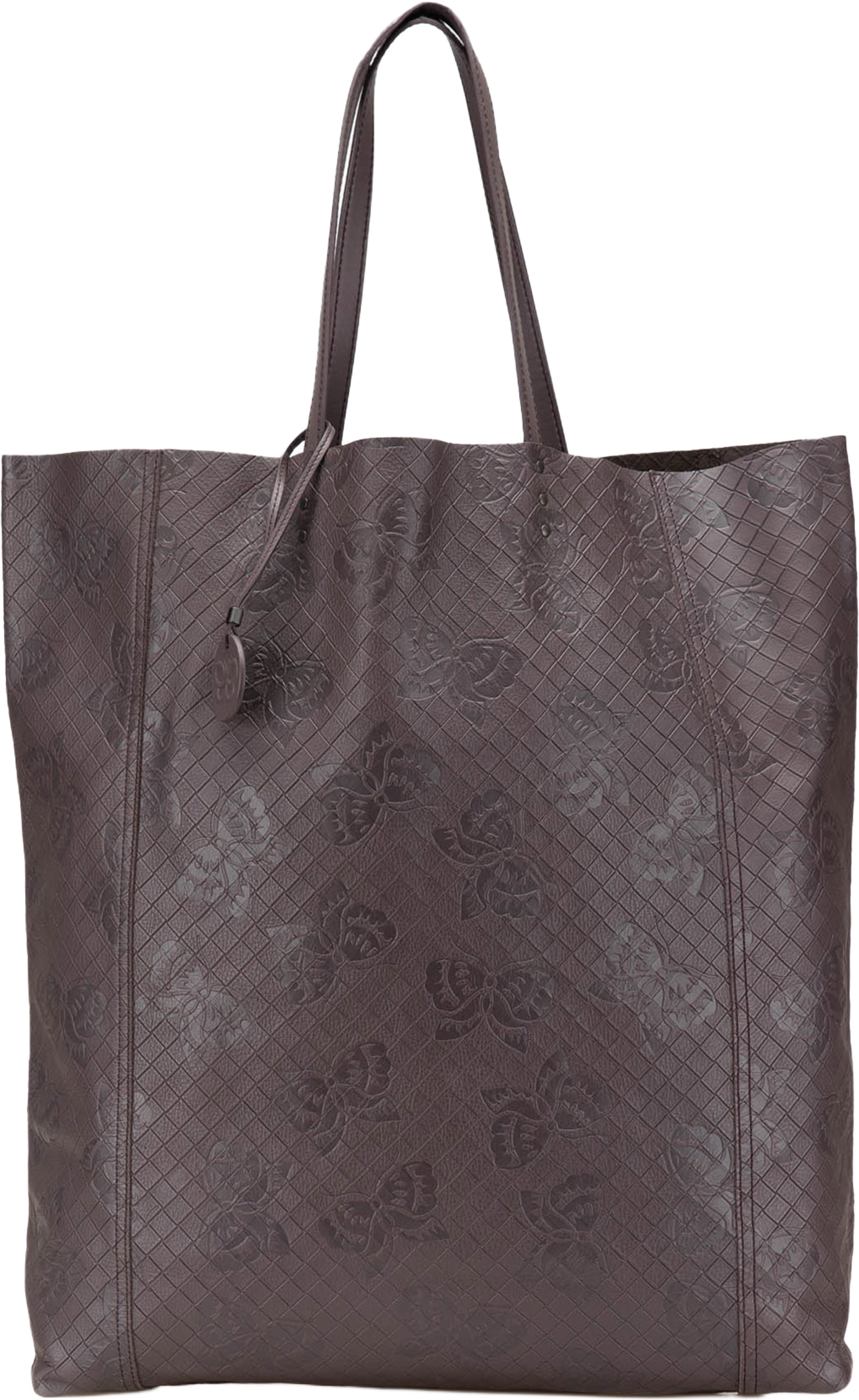 Bottega Veneta Leather Intrecciomirage Butterfly Tote, från Luxclusif, i färgen dark brown. Klicka för att öppna bilden i stort format