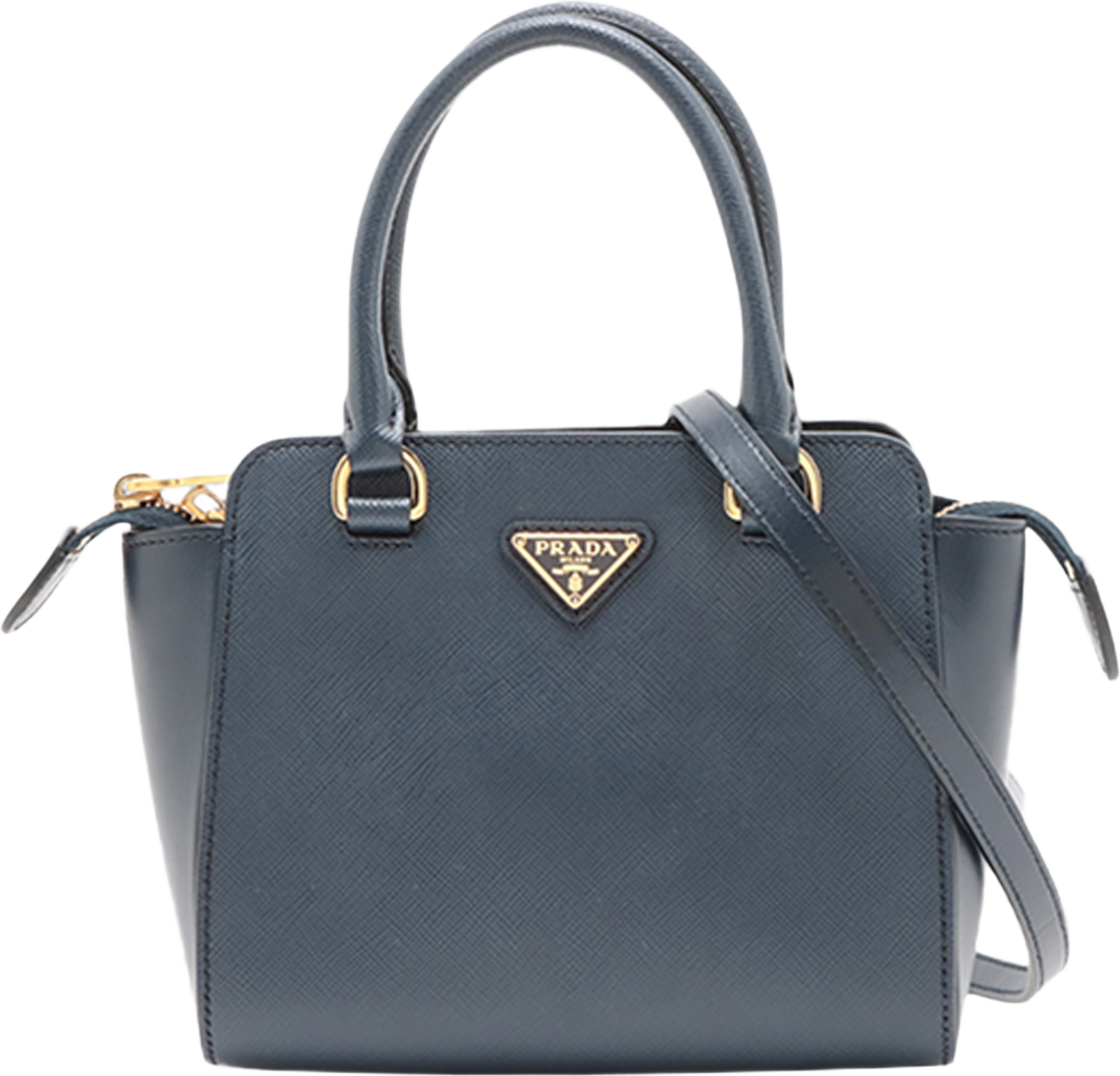 Prada Mini Saffiano Lux Tote, från Luxclusif, i färgen blå. Klicka för att öppna bilden i stort format