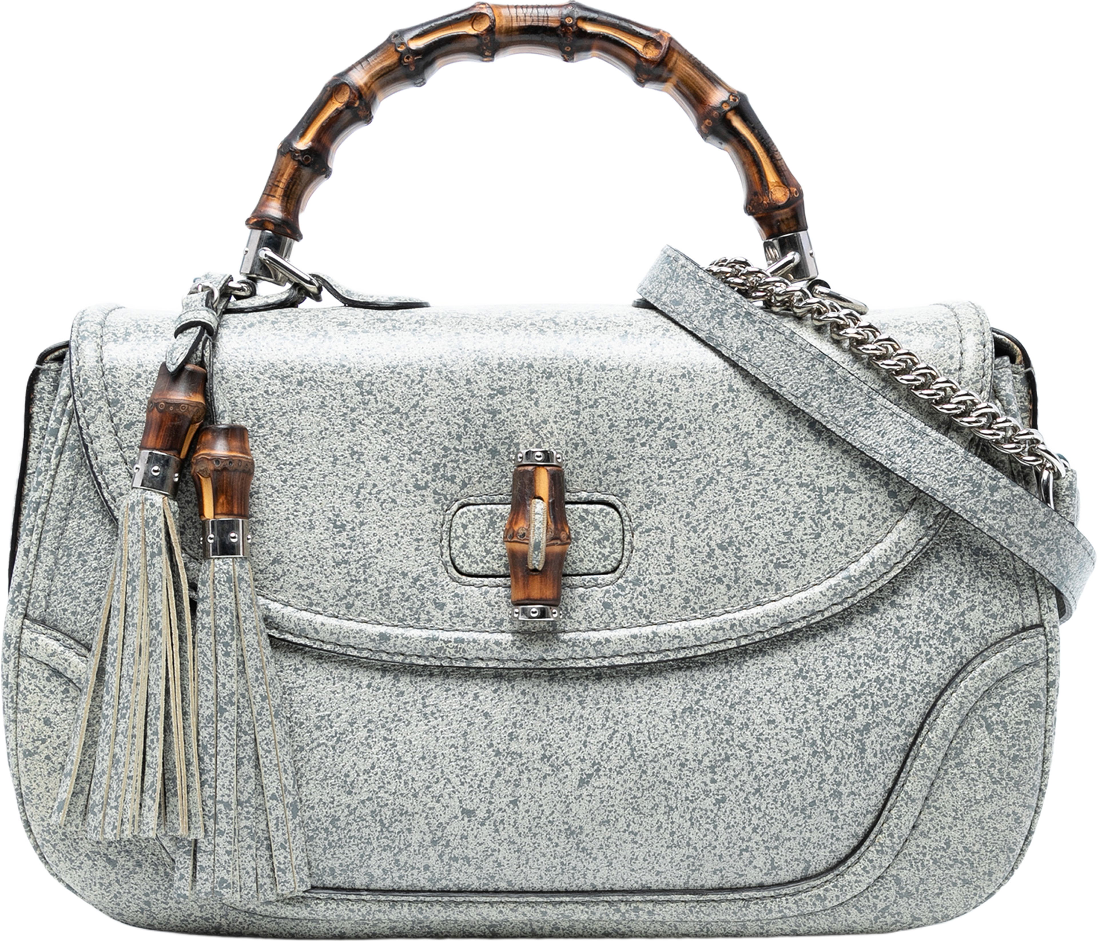 Gucci Large Speckled Leather New Bamboo Top Handle Bag, från Luxclusif, i färgen gray. Klicka för att öppna bilden i stort format