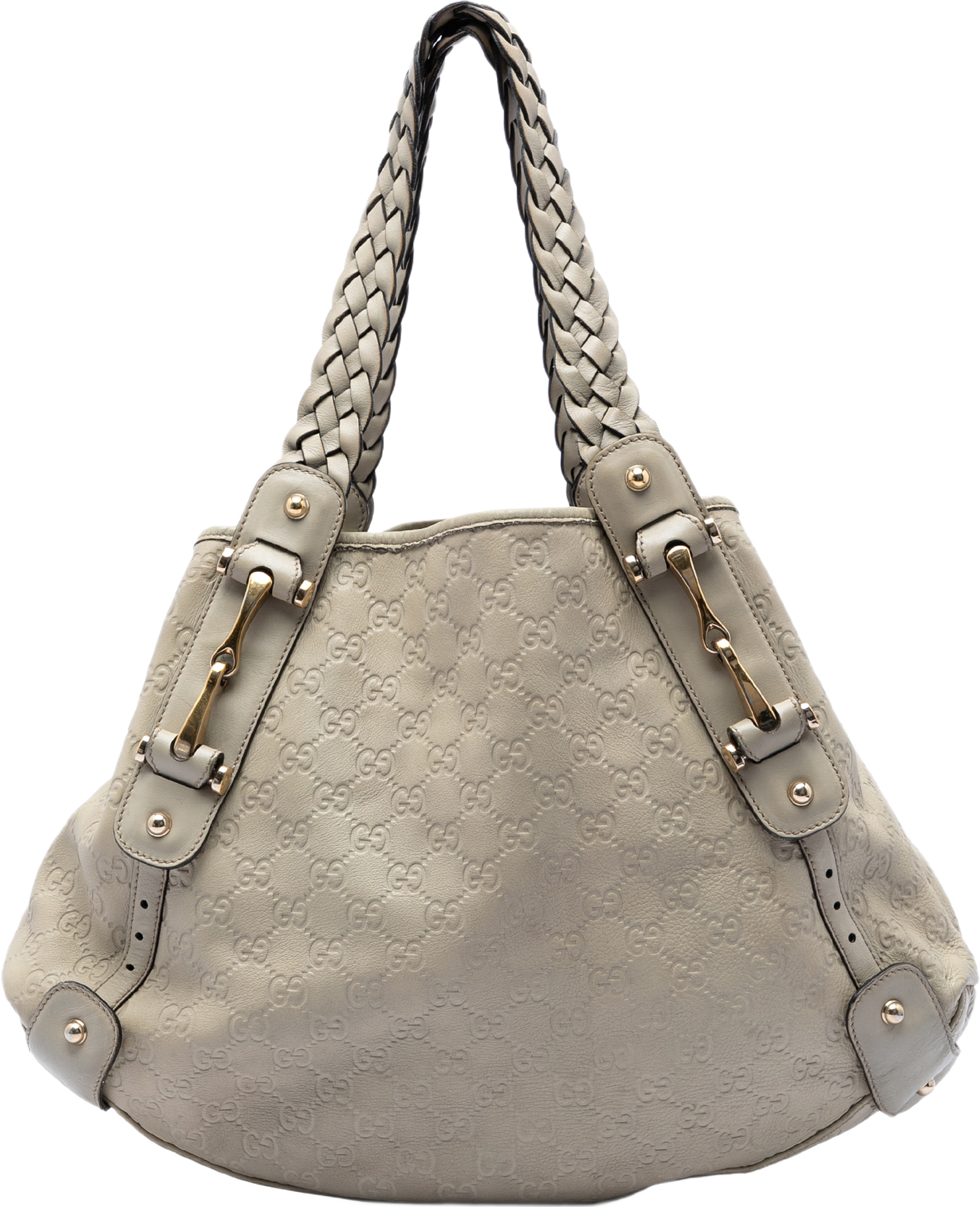 Gucci Guccissima Horsebit Pelham Shoulder Bag, från Luxclusif, i färgen beige. Klicka för att öppna bilden i stort format