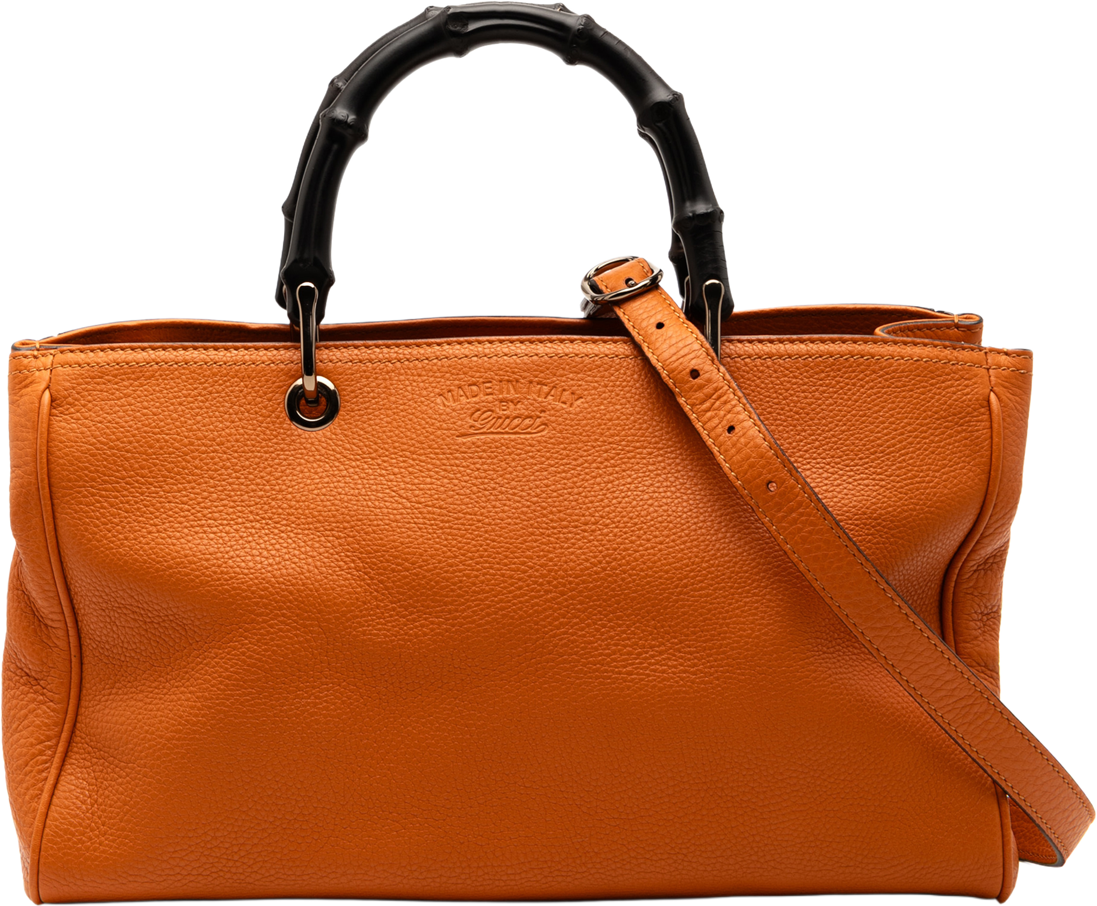 Gucci Medium Calfskin Bamboo Shopper Satchel, från Luxclusif, i färgen dark orange. Klicka för att öppna bilden i stort format