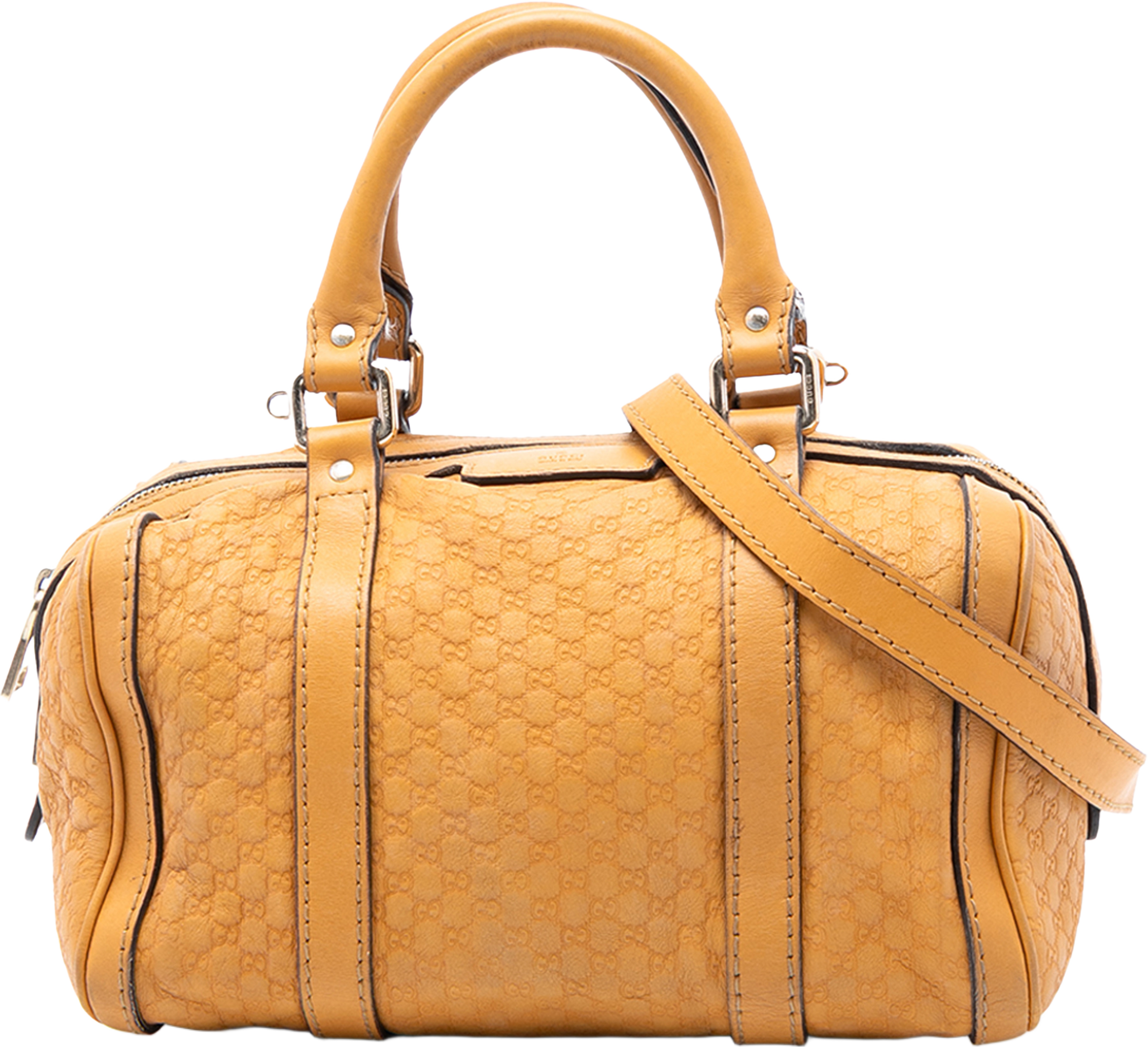 Gucci Small Microguccissima Joy Boston Bag, från Luxclusif, i färgen mustard. Klicka för att öppna bilden i stort format