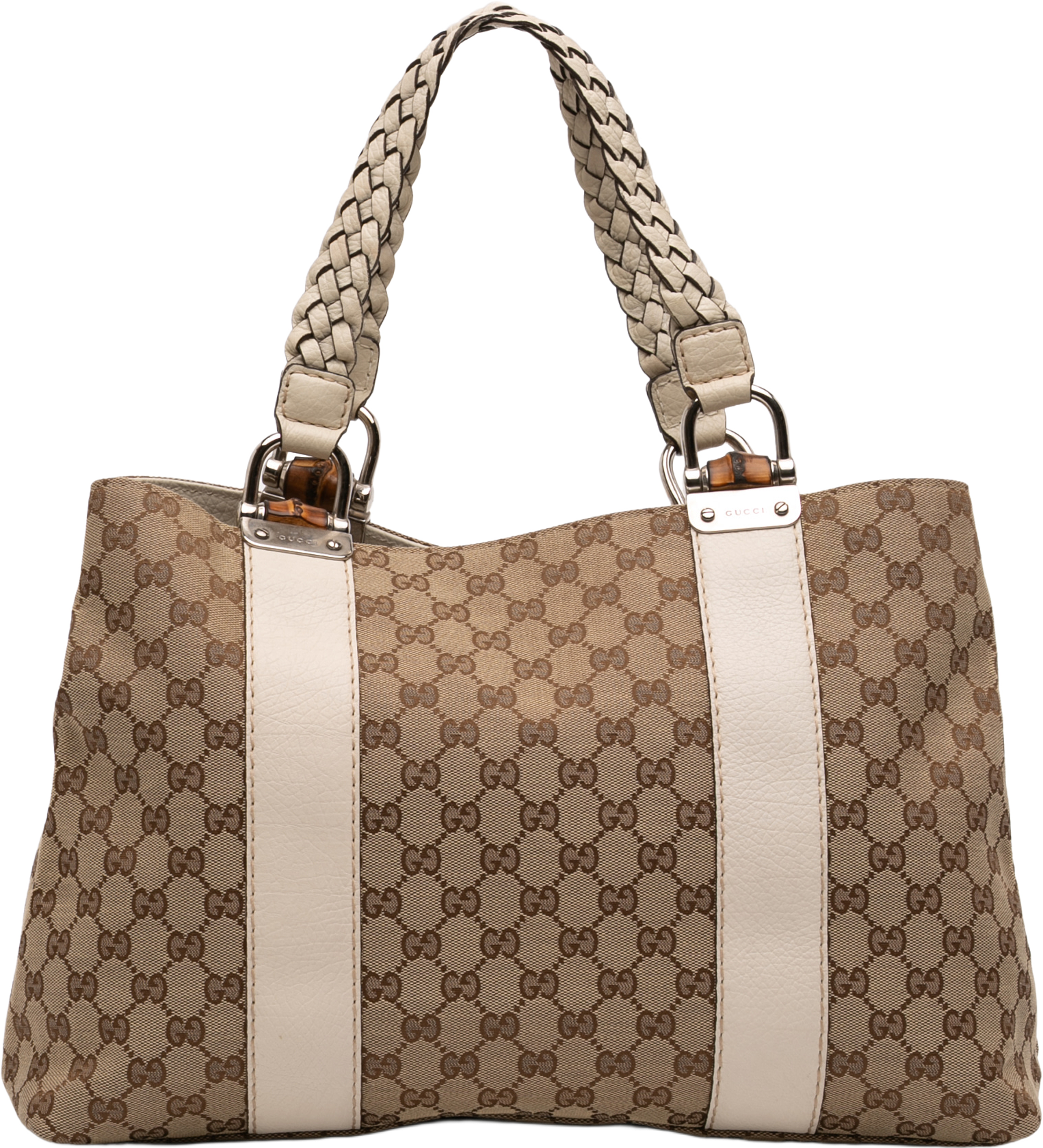 Gucci Medium Gg Canvas Bamboo Libeccio Tote, från Luxclusif, i färgen beige. Klicka för att öppna bilden i stort format
