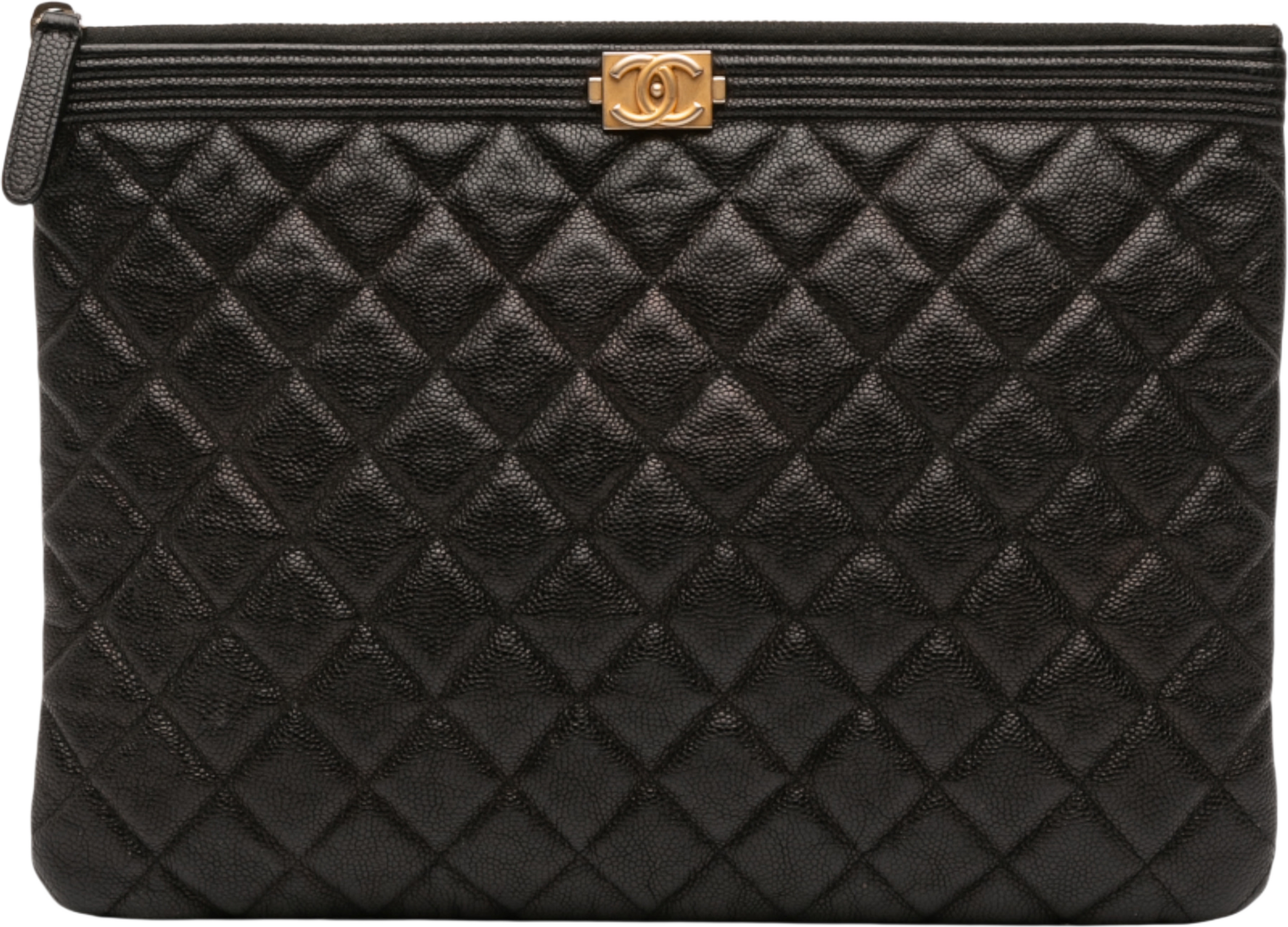 Chanel Medium Quilted Caviar Boy O Case Clutch, från Luxclusif, i färgen black. Klicka för att öppna bilden i stort format