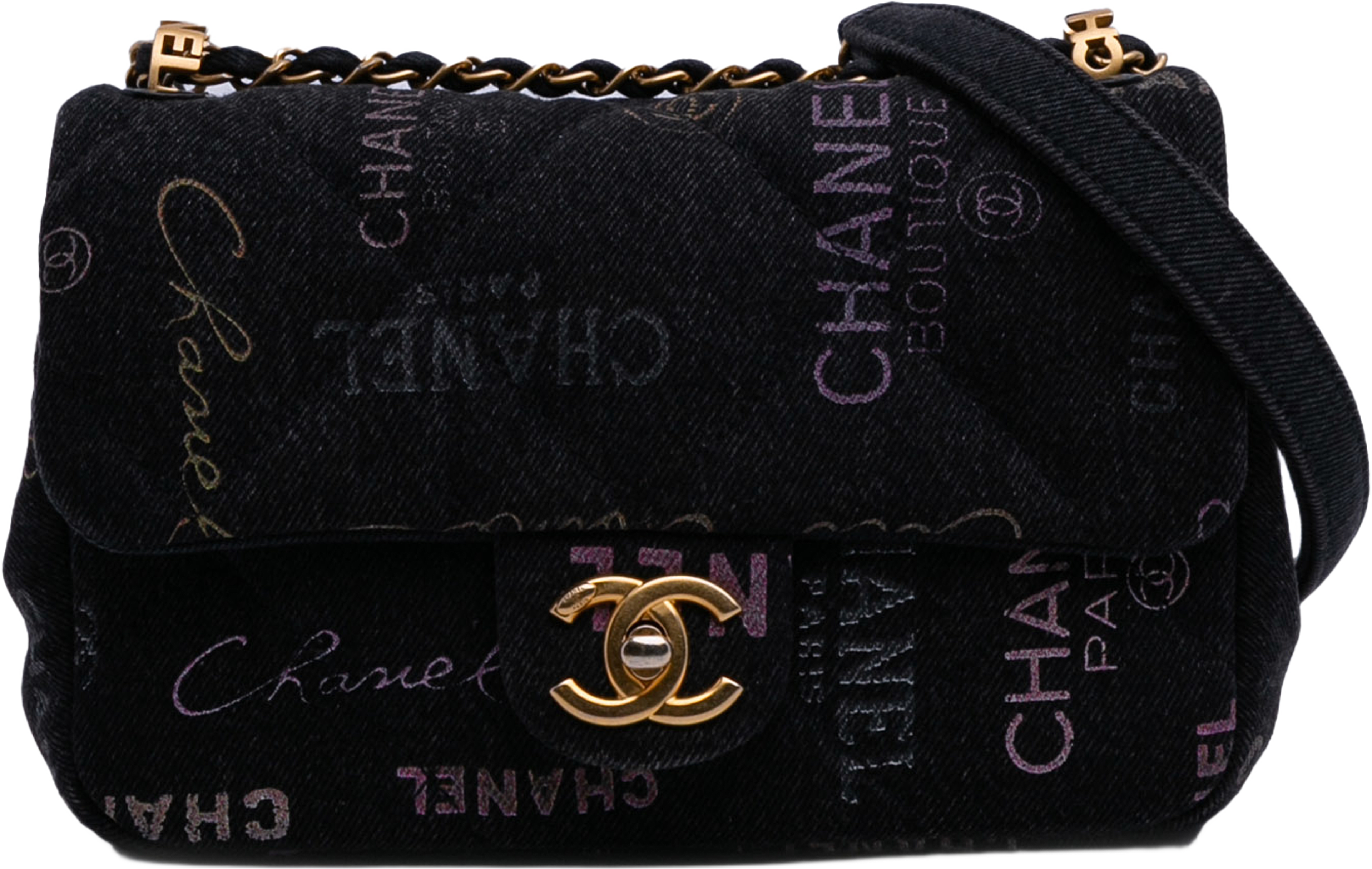 Chanel Mini Rectangular Quilted Denim Mood Flap, från Luxclusif, i färgen charcoal. Klicka för att öppna bilden i stort format