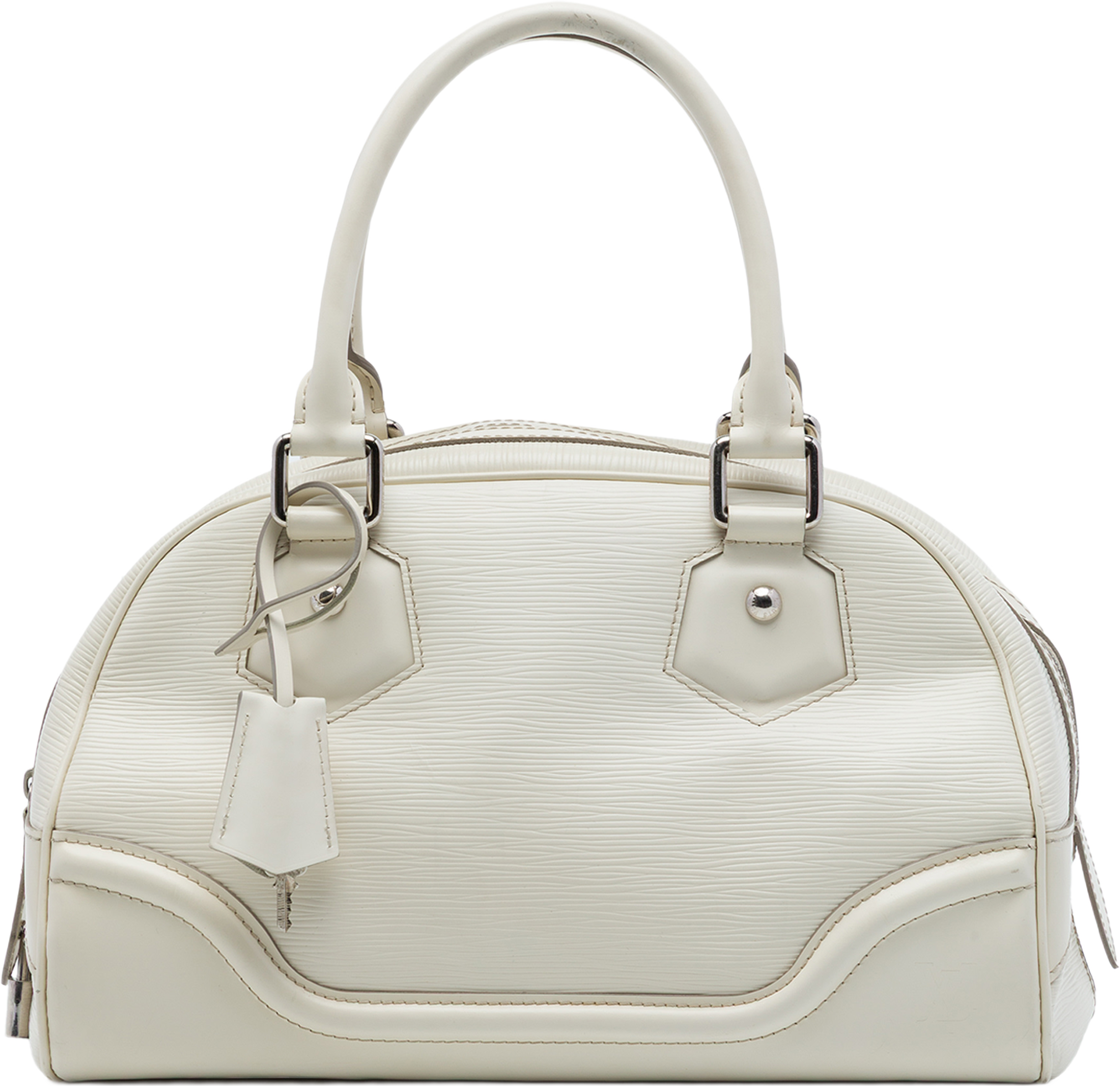 Louis Vuitton Epi Bowling Montaigne Pm, från Luxclusif, i färgen vit. Klicka för att öppna bilden i stort format