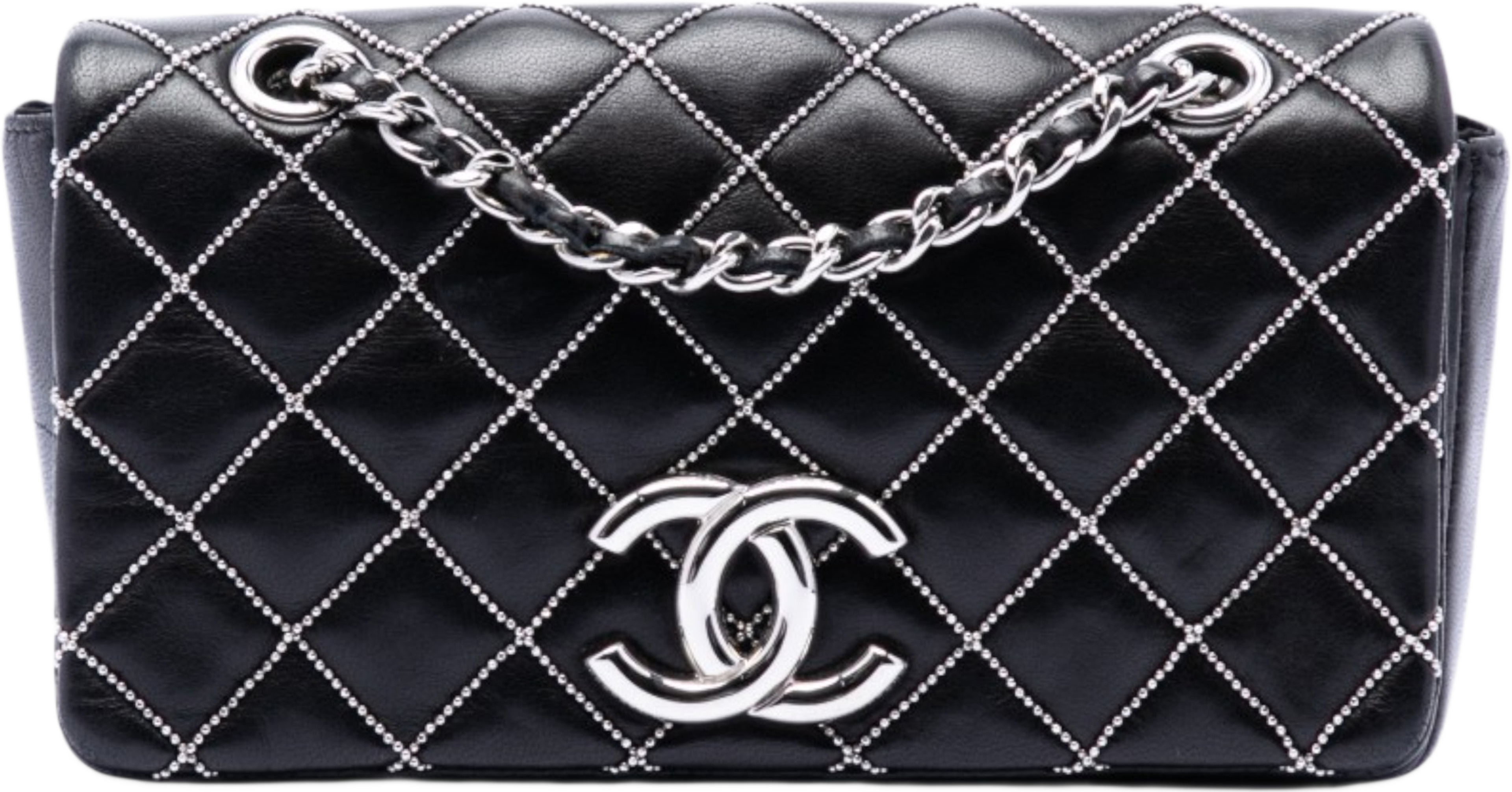 Chanel Mini Cc Quilted Lambskin Beaded Full Flap, från Luxclusif, i färgen black. Klicka för att öppna bilden i stort format