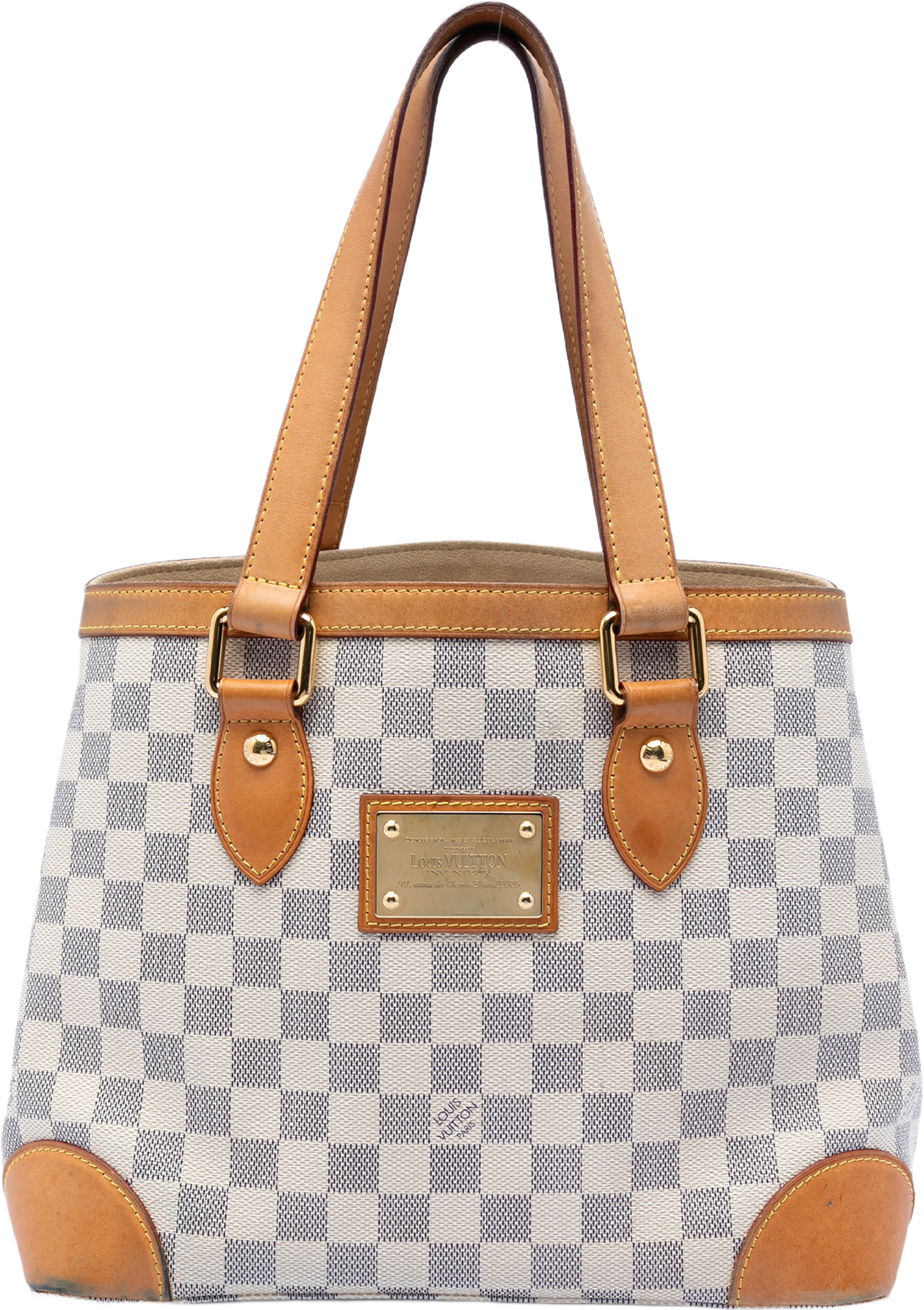 Louis Vuitton Damier Azur Hampstead Pm, från Luxclusif, i färgen white. Klicka för att öppna bilden i stort format