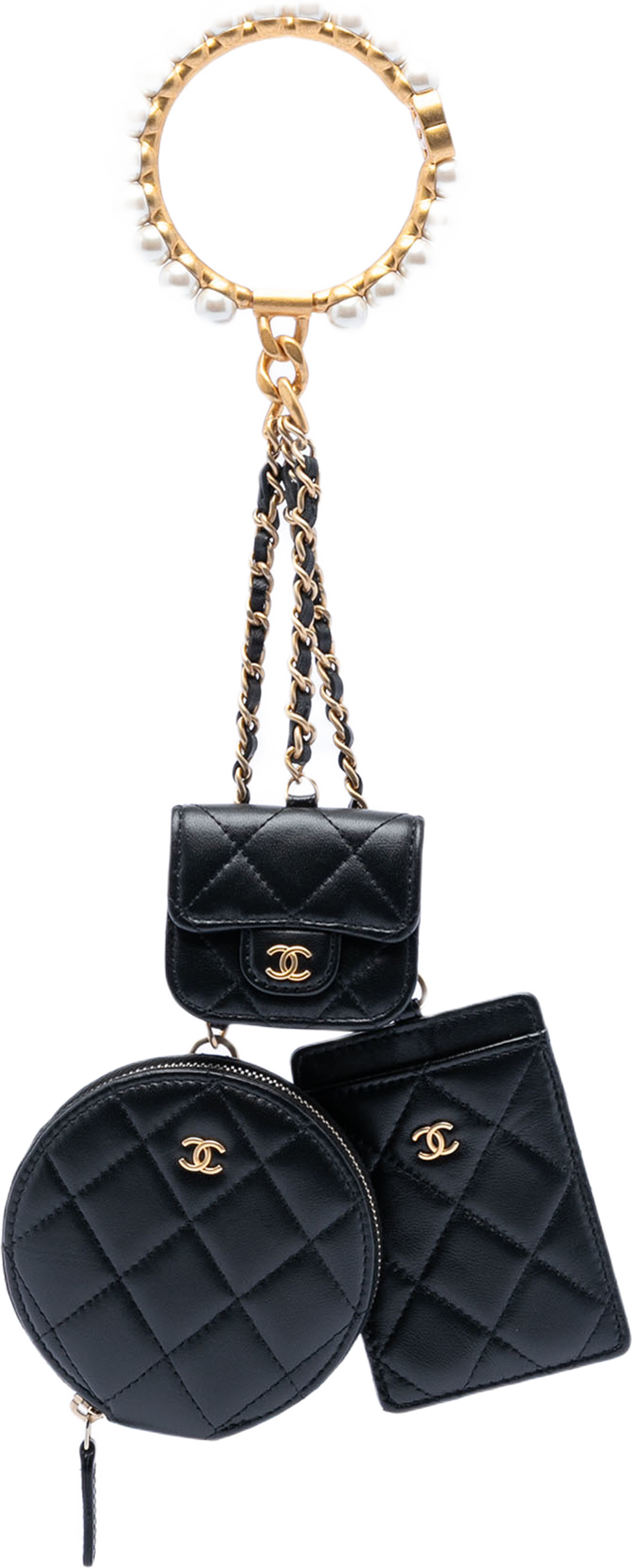 Chanel Quilted Lambskin Pearl Crown Cc Wristlet Multi Pouches, från Luxclusif, i färgen black. Klicka för att öppna bilden i stort format