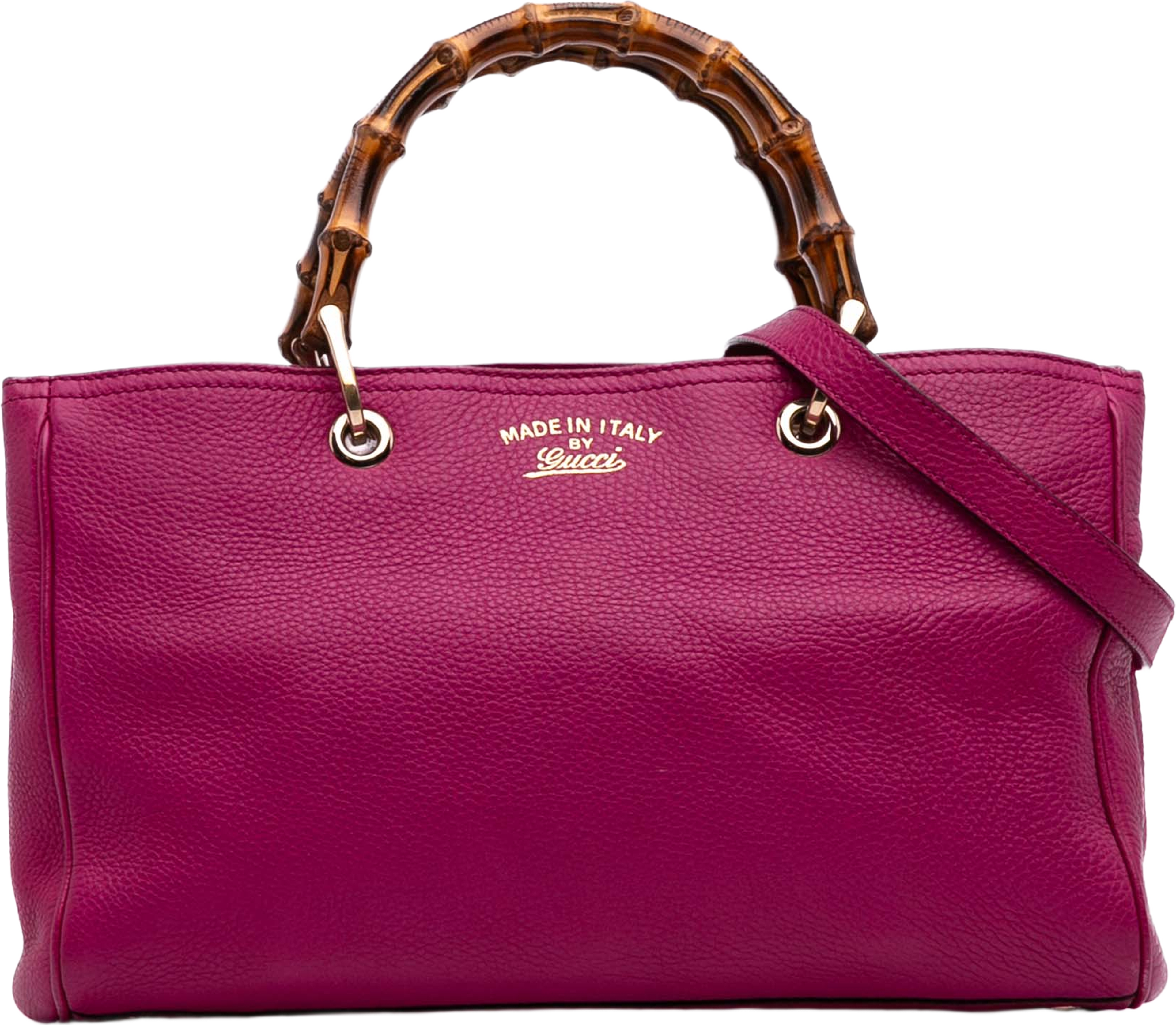 Gucci Medium Calfskin Bamboo Shopper Satchel, från Luxclusif, i färgen hot pink. Klicka för att öppna bilden i stort format
