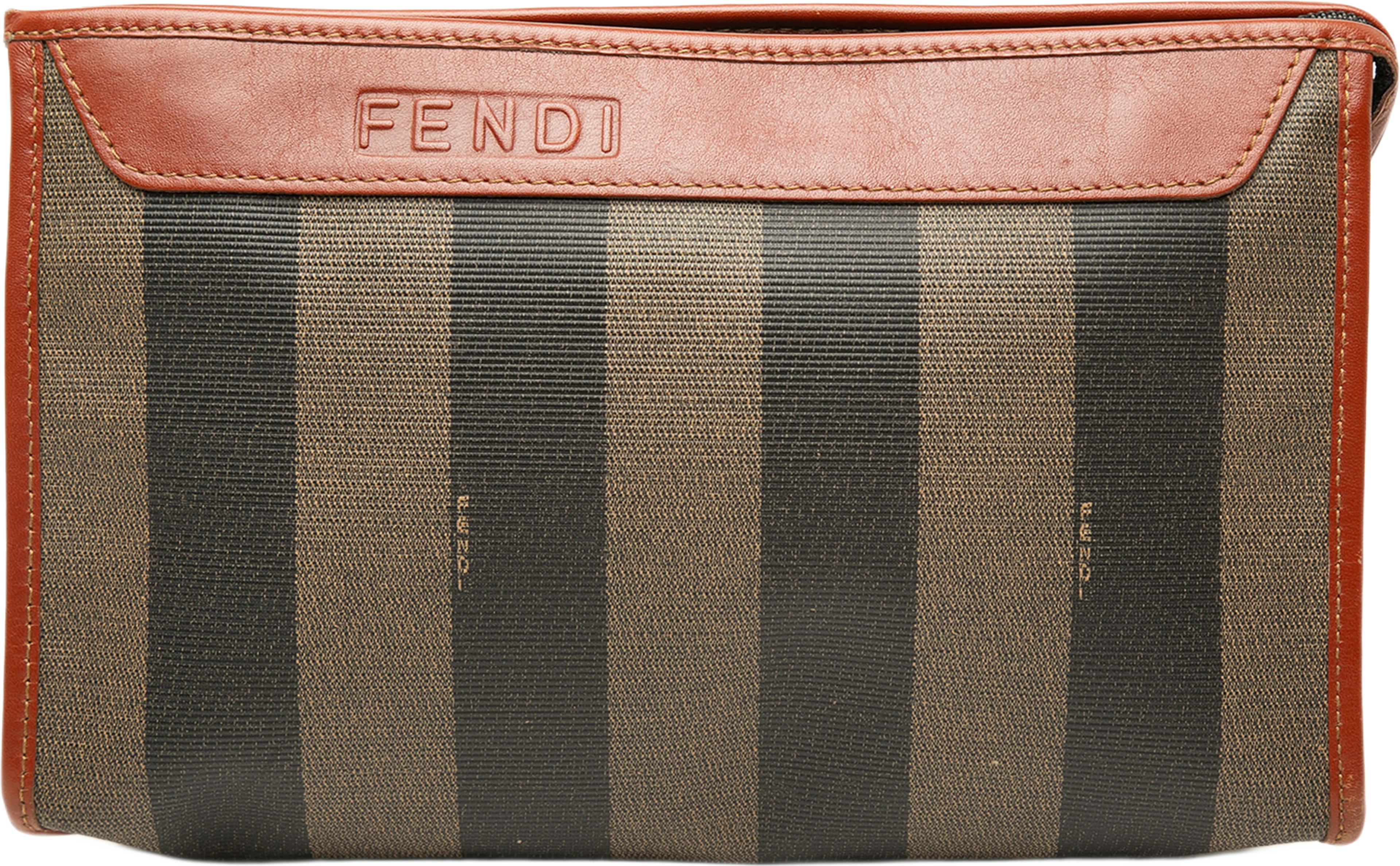 Fendi Pequin Coated Canvas Cosmetic Clutch, från Luxclusif, i färgen brun. Klicka för att öppna bilden i stort format