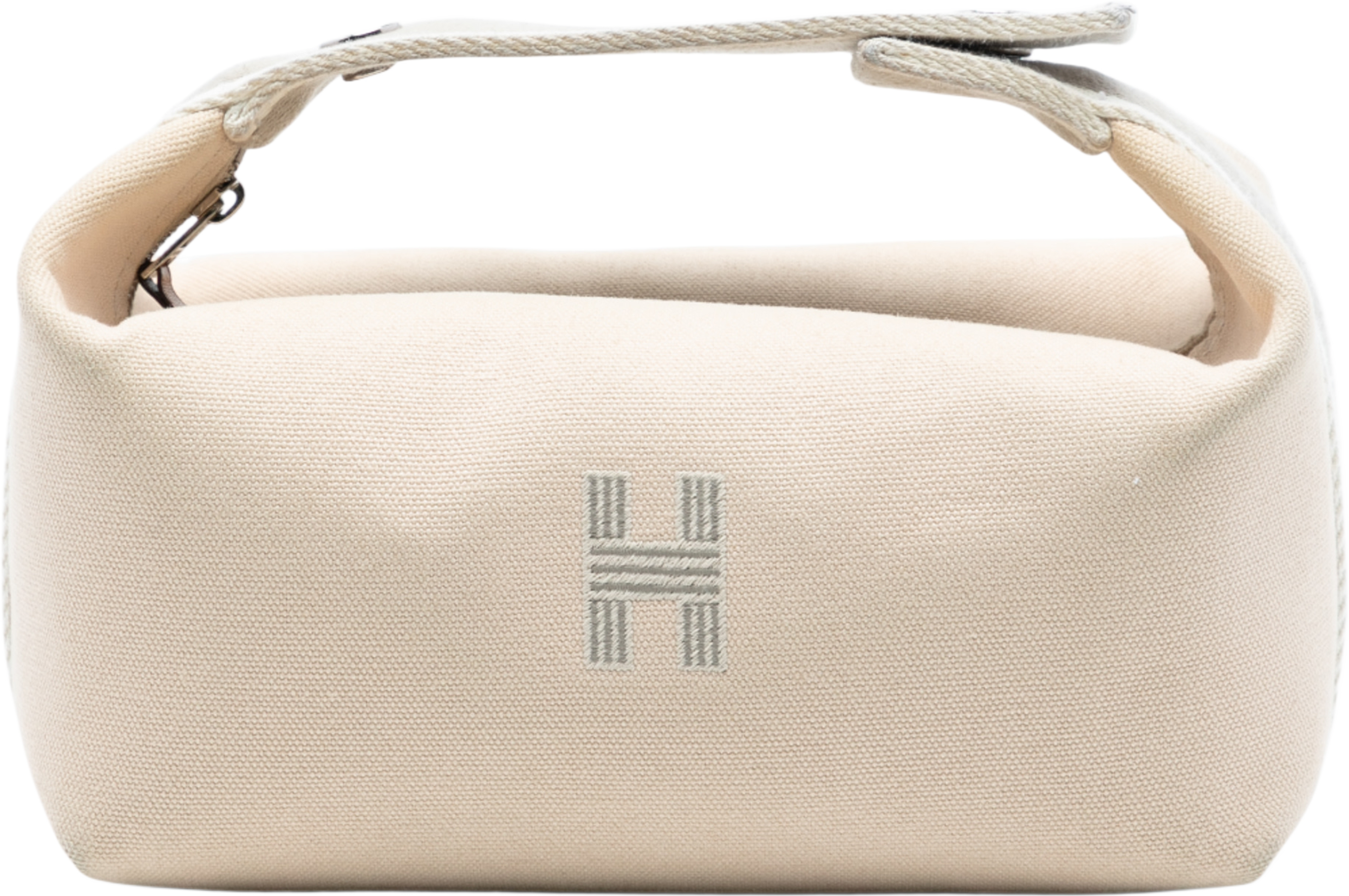 Hermès Small Toile Bride A Brac Case, från Luxclusif, i färgen beige. Klicka för att öppna bilden i stort format