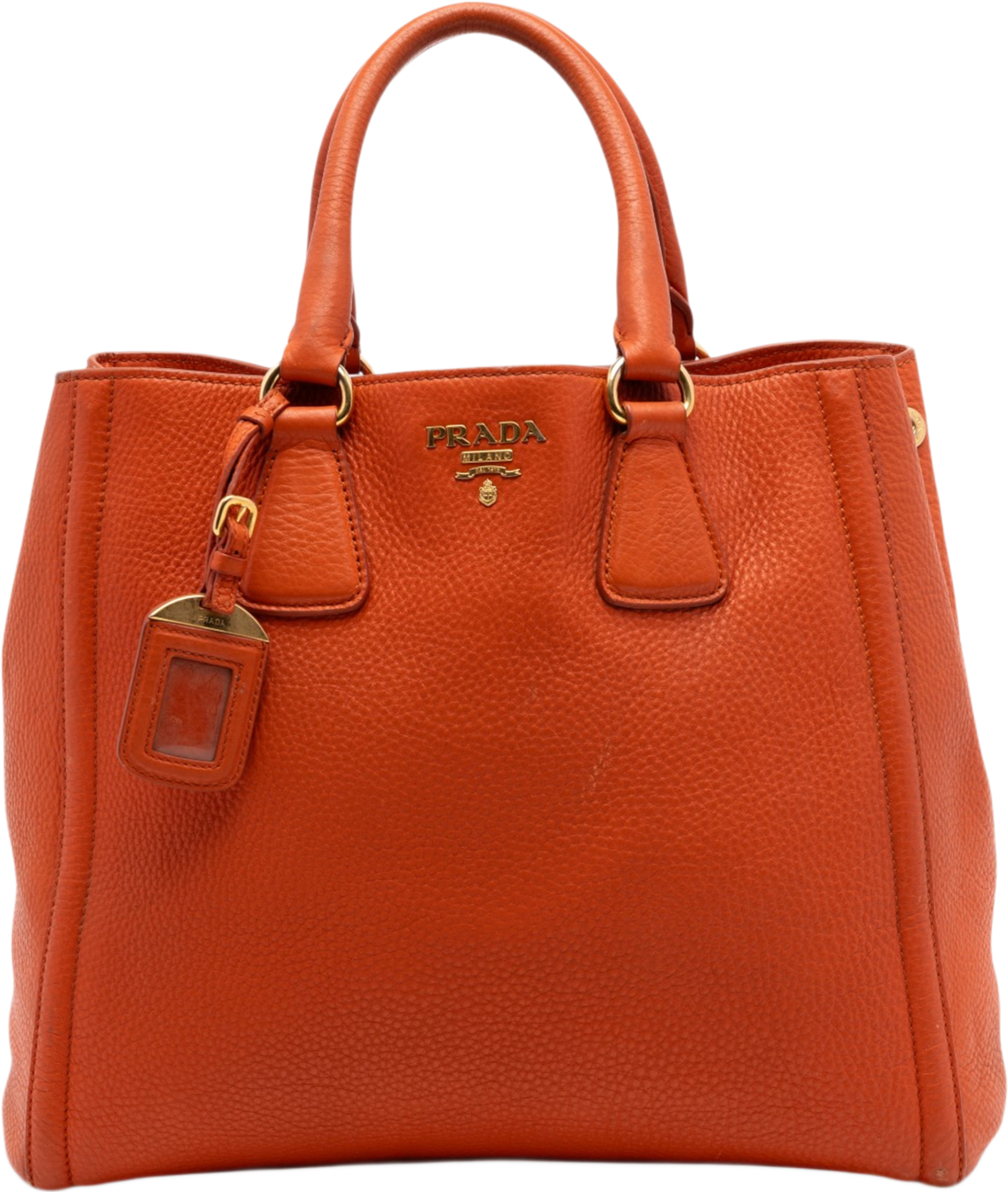 Prada Vitello Daino Open Convertible Tote, från Luxclusif, i färgen orange. Klicka för att öppna bilden i stort format