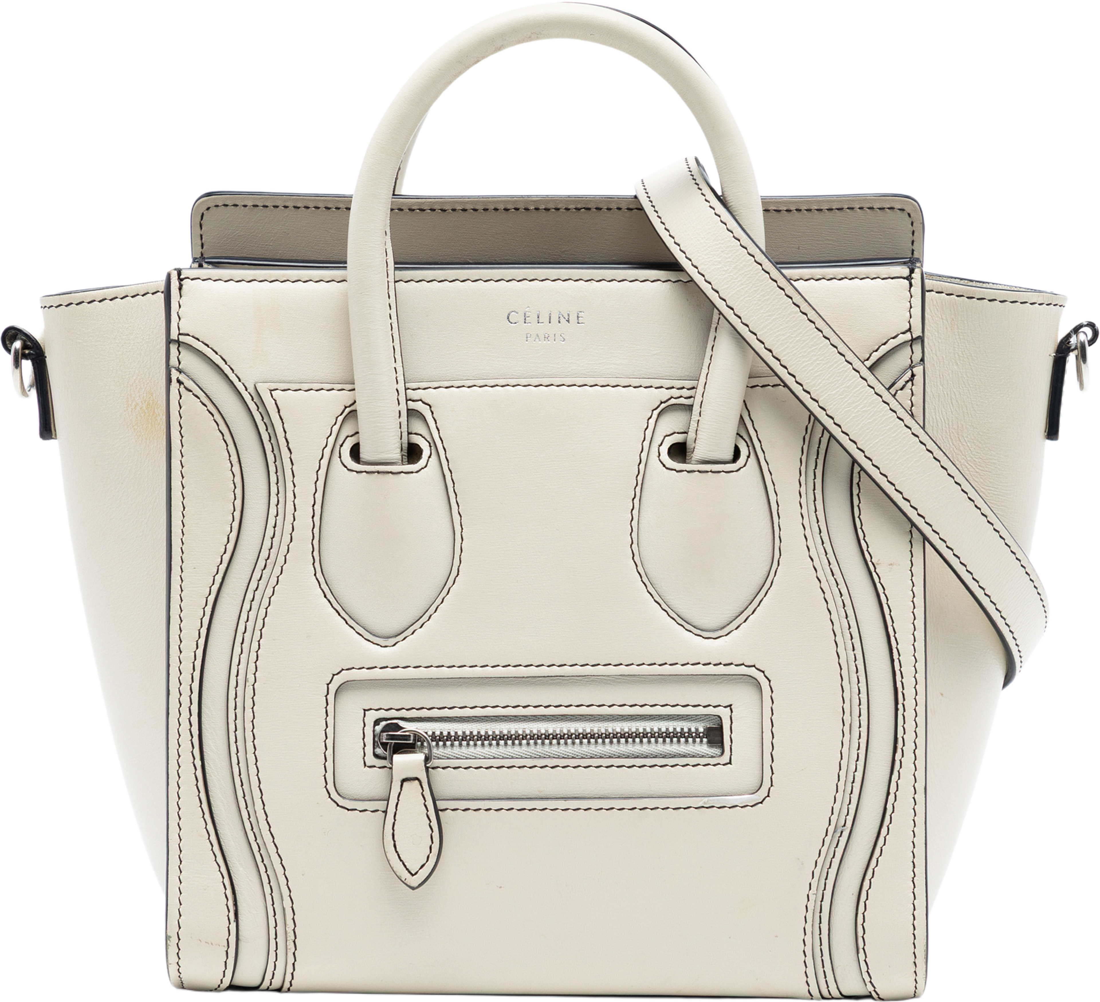 Celine Nano Leather Luggage Tote, från Luxclusif, i färgen off white. Klicka för att öppna bilden i stort format