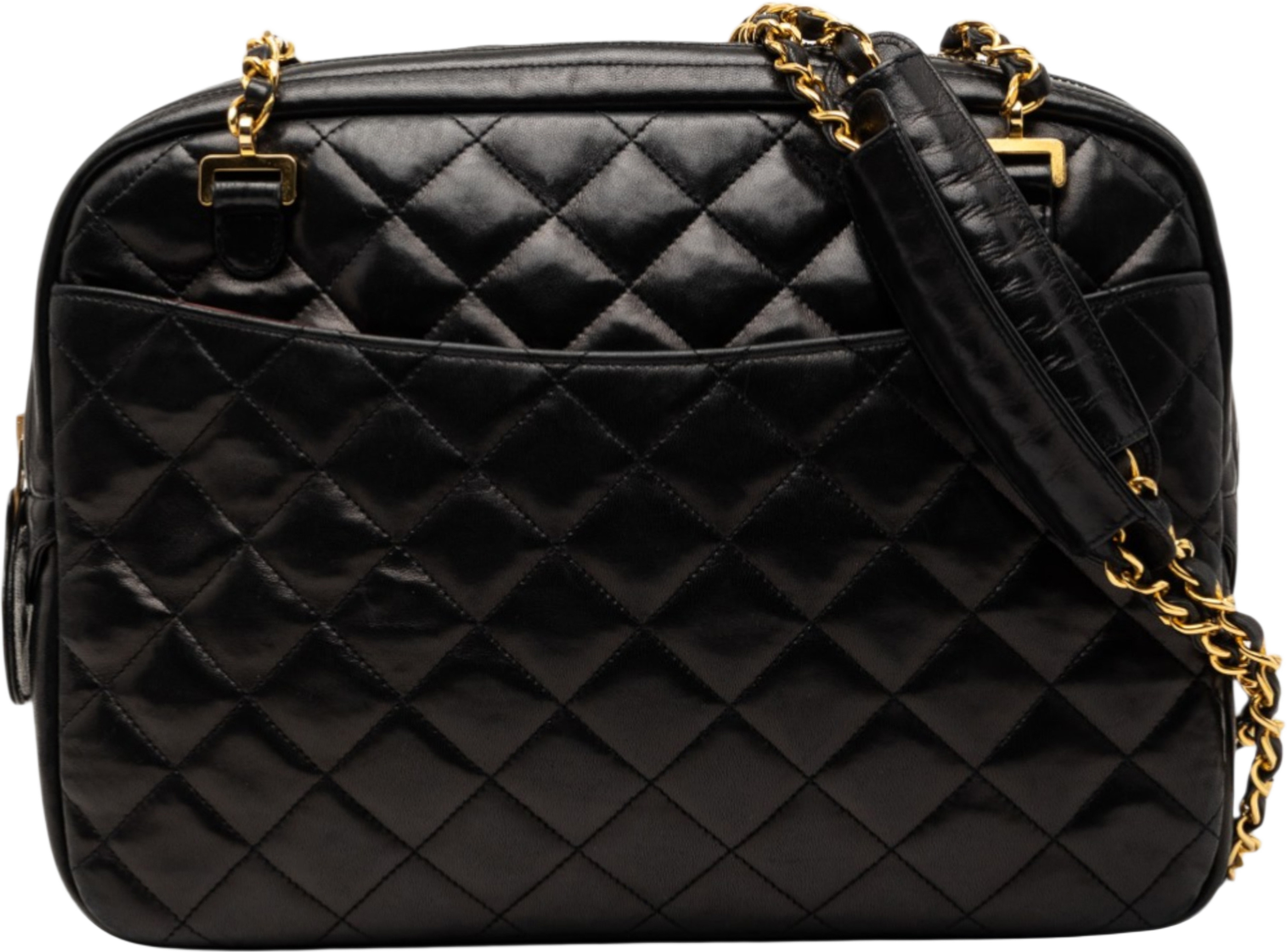 Chanel Cc Quilted Lambskin Front Pocket Chain Camera Bag, från Luxclusif, i färgen black. Klicka för att öppna bilden i stort format