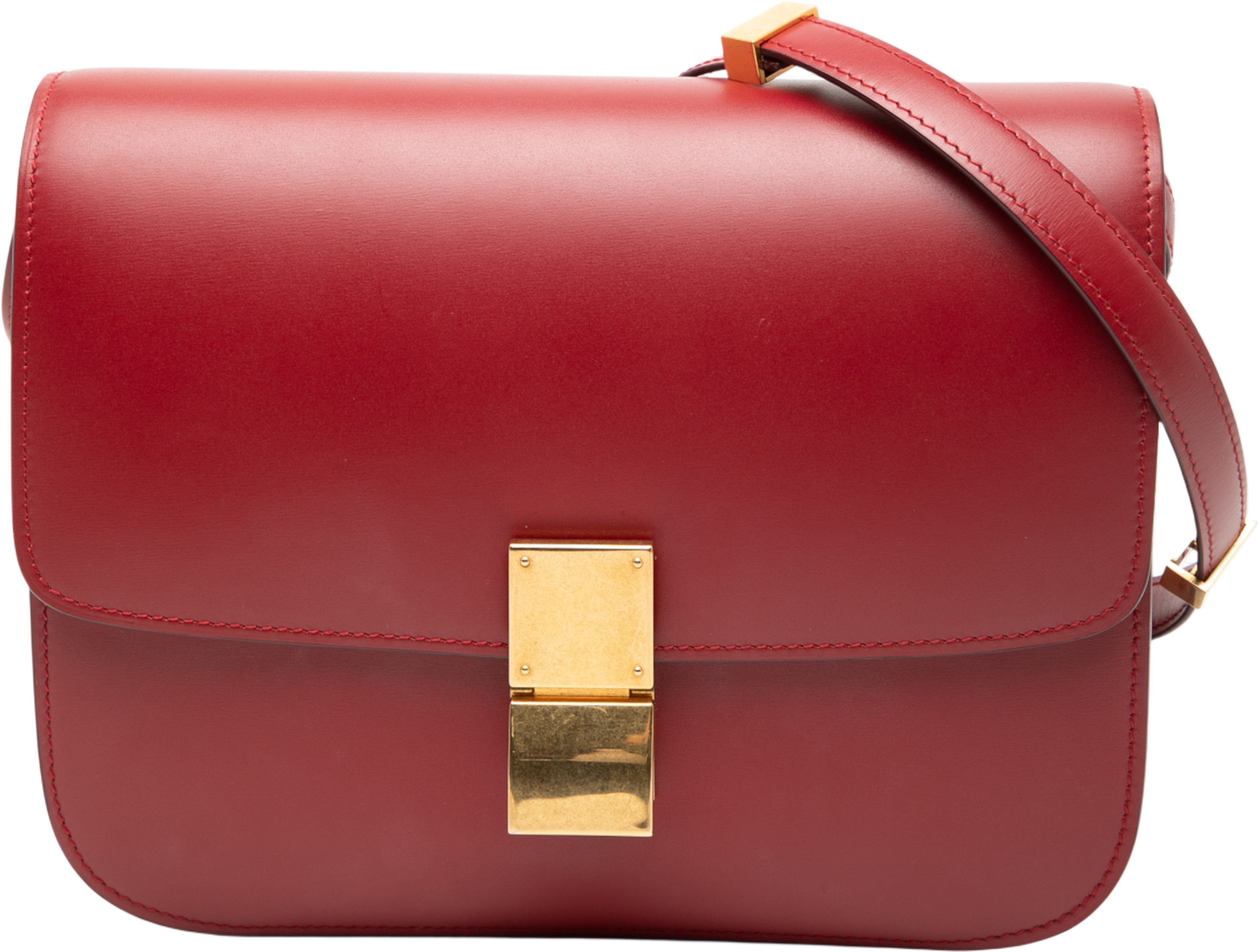 Celine Medium Calfskin Classic Box, från Luxclusif, i färgen red. Klicka för att öppna bilden i stort format