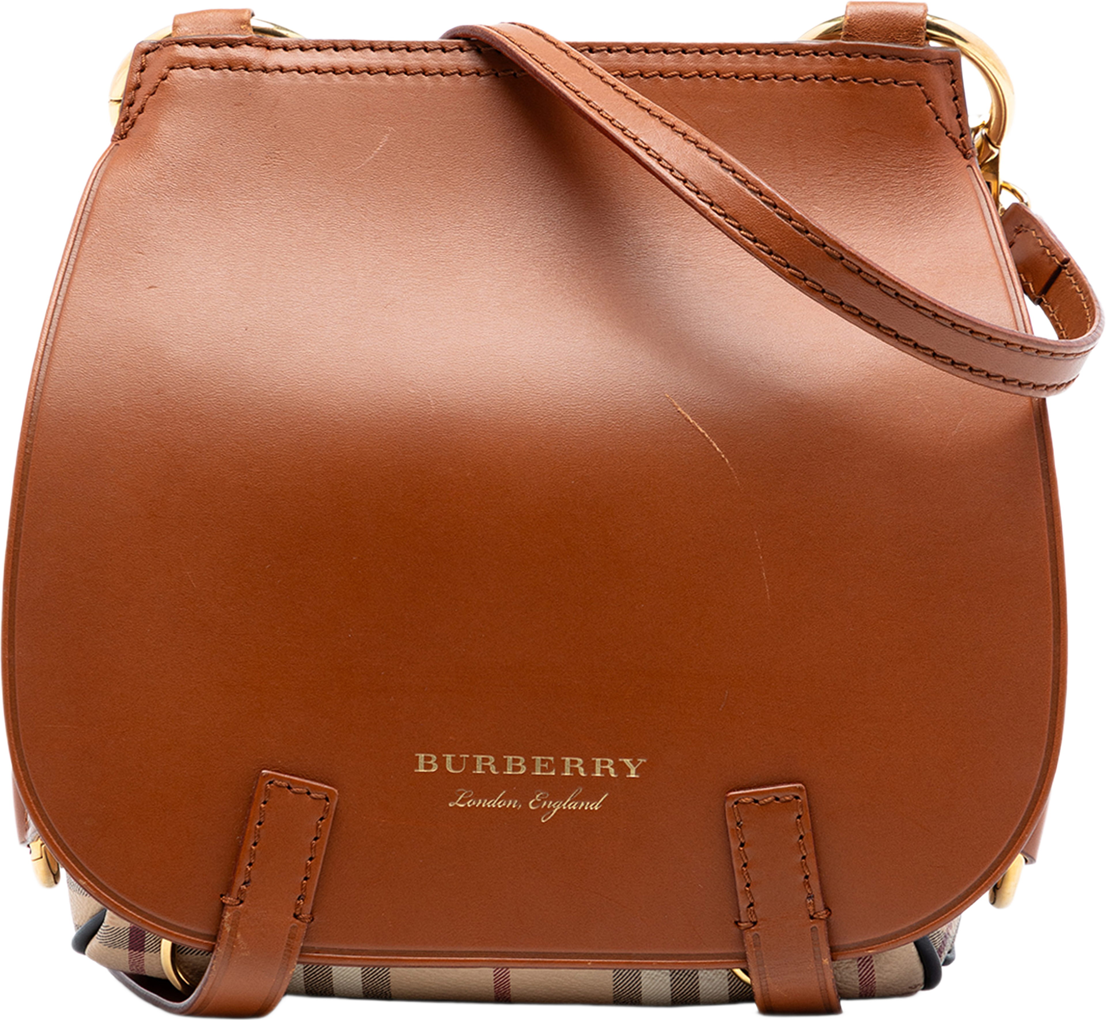 Burberry Large Leather And Haymarket Check Coated Canvas Bridle Saddle Crossbody, från Luxclusif, i färgen brown. Klicka för att öppna bilden i stort format