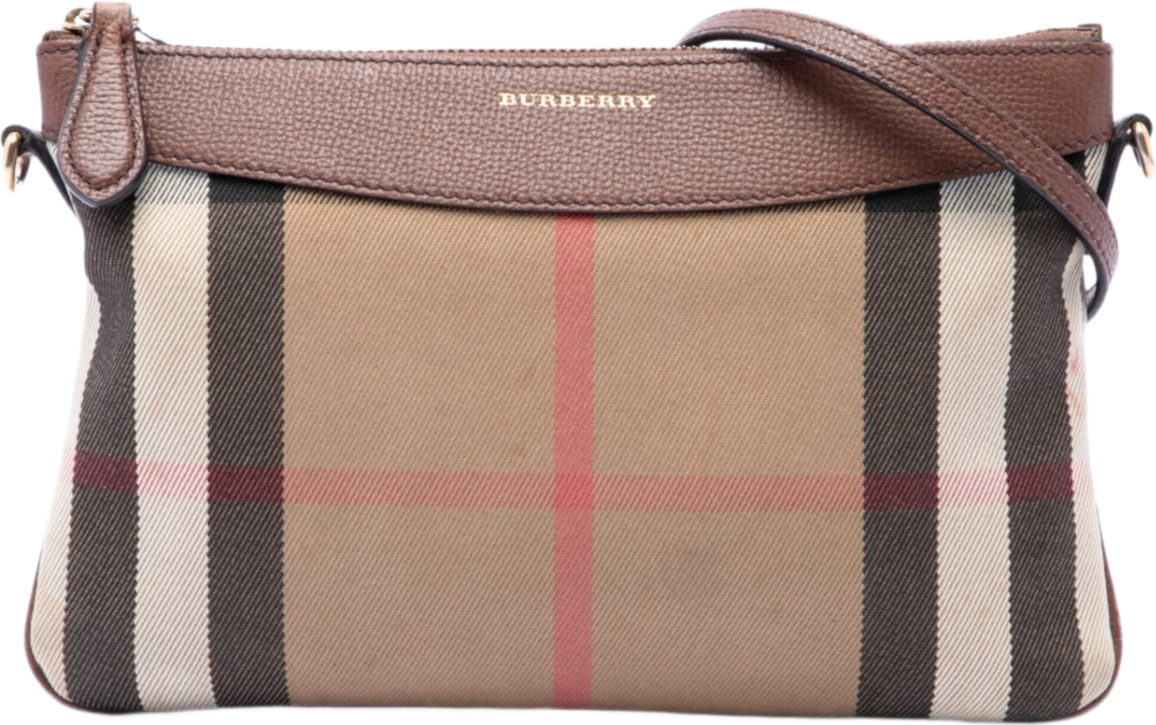 Burberry House Check Canvas Derby Peyton Crossbody, från Luxclusif, i färgen light brown. Klicka för att öppna bilden i stort format