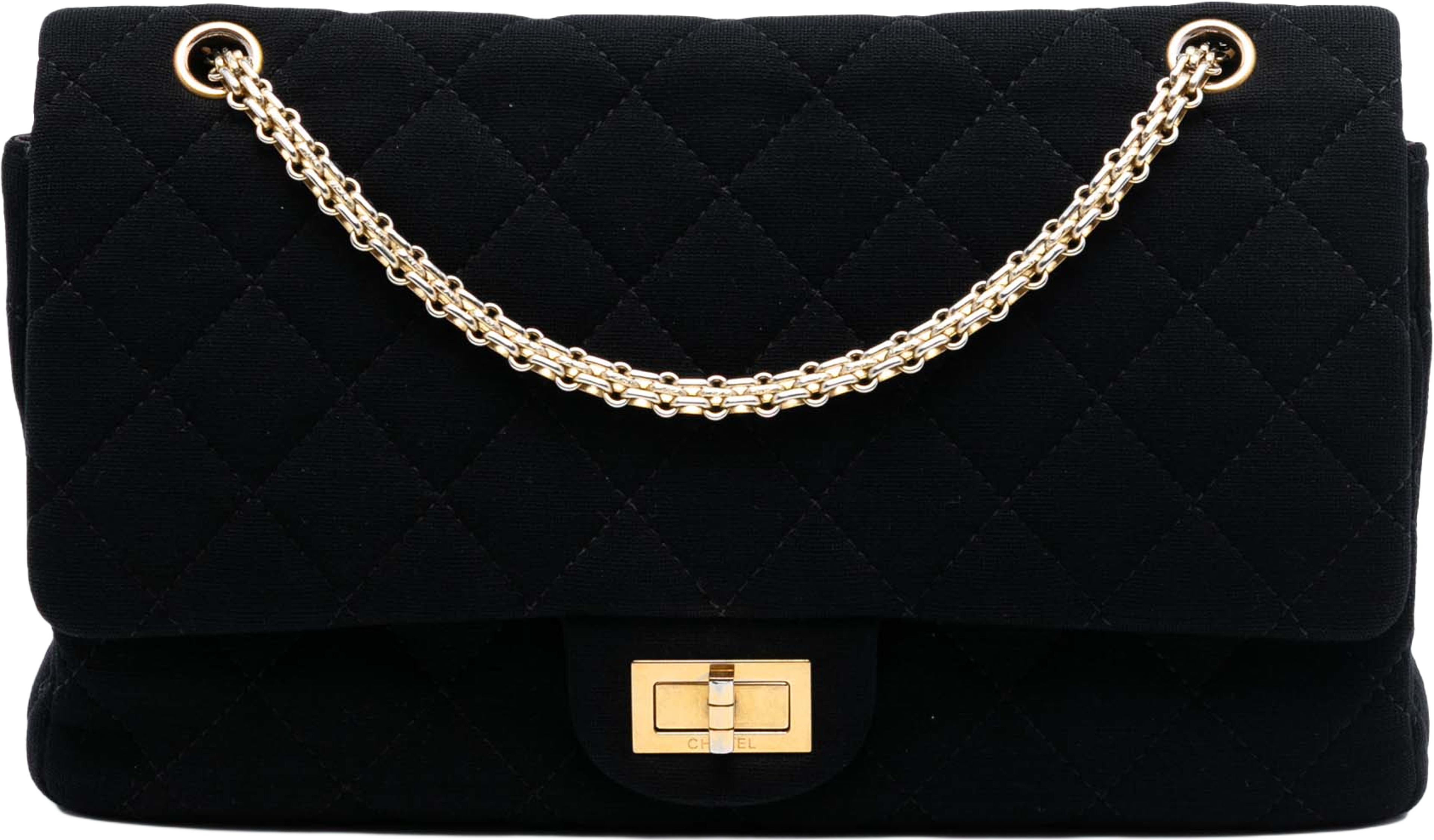 Chanel Reissue 2.55 Quilted Jersey Double Flap 227, från Luxclusif, i färgen black. Klicka för att öppna bilden i stort format