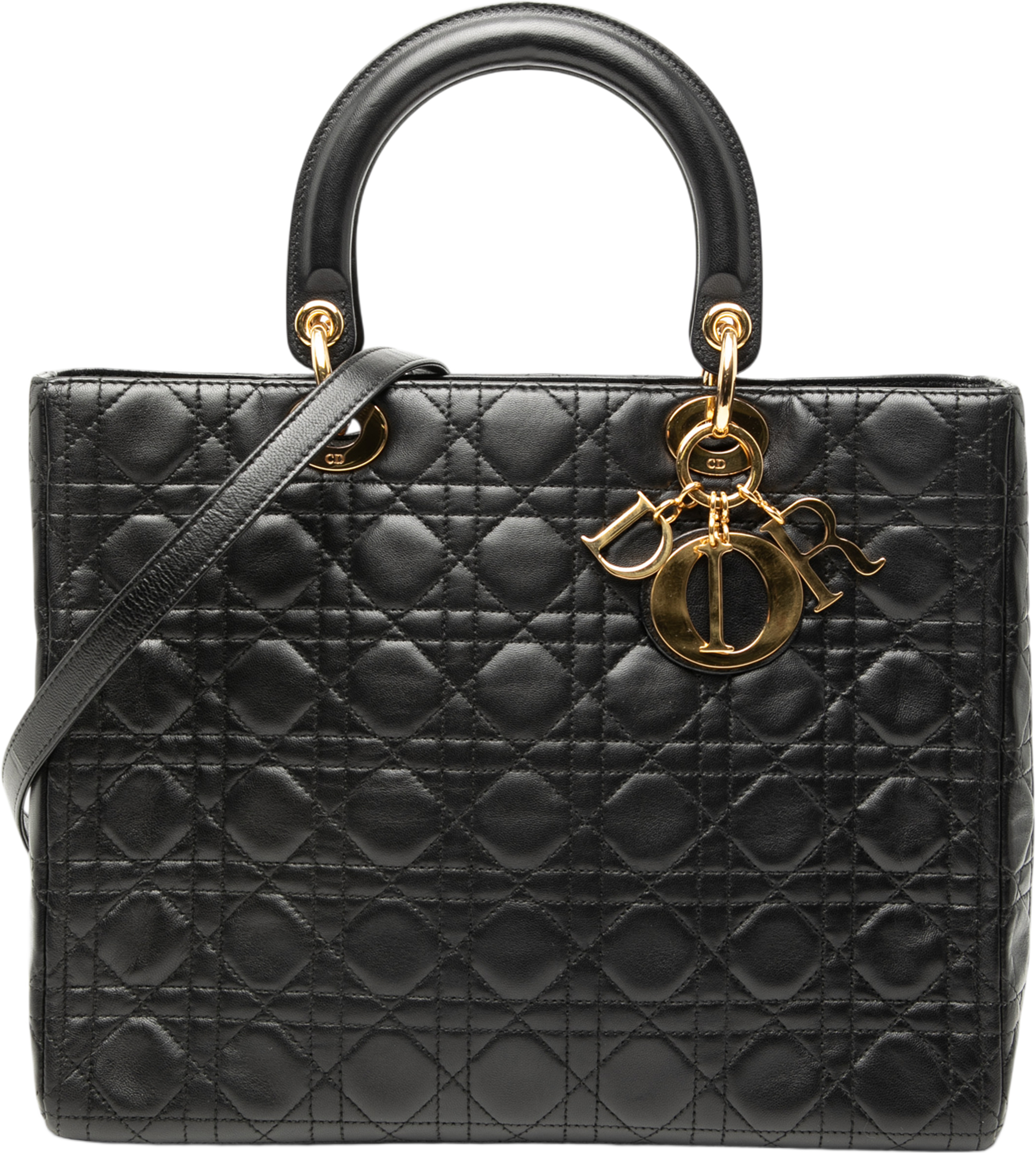 Dior Large Lambskin Cannage Lady Dior, från Luxclusif, i färgen black. Klicka för att öppna bilden i stort format