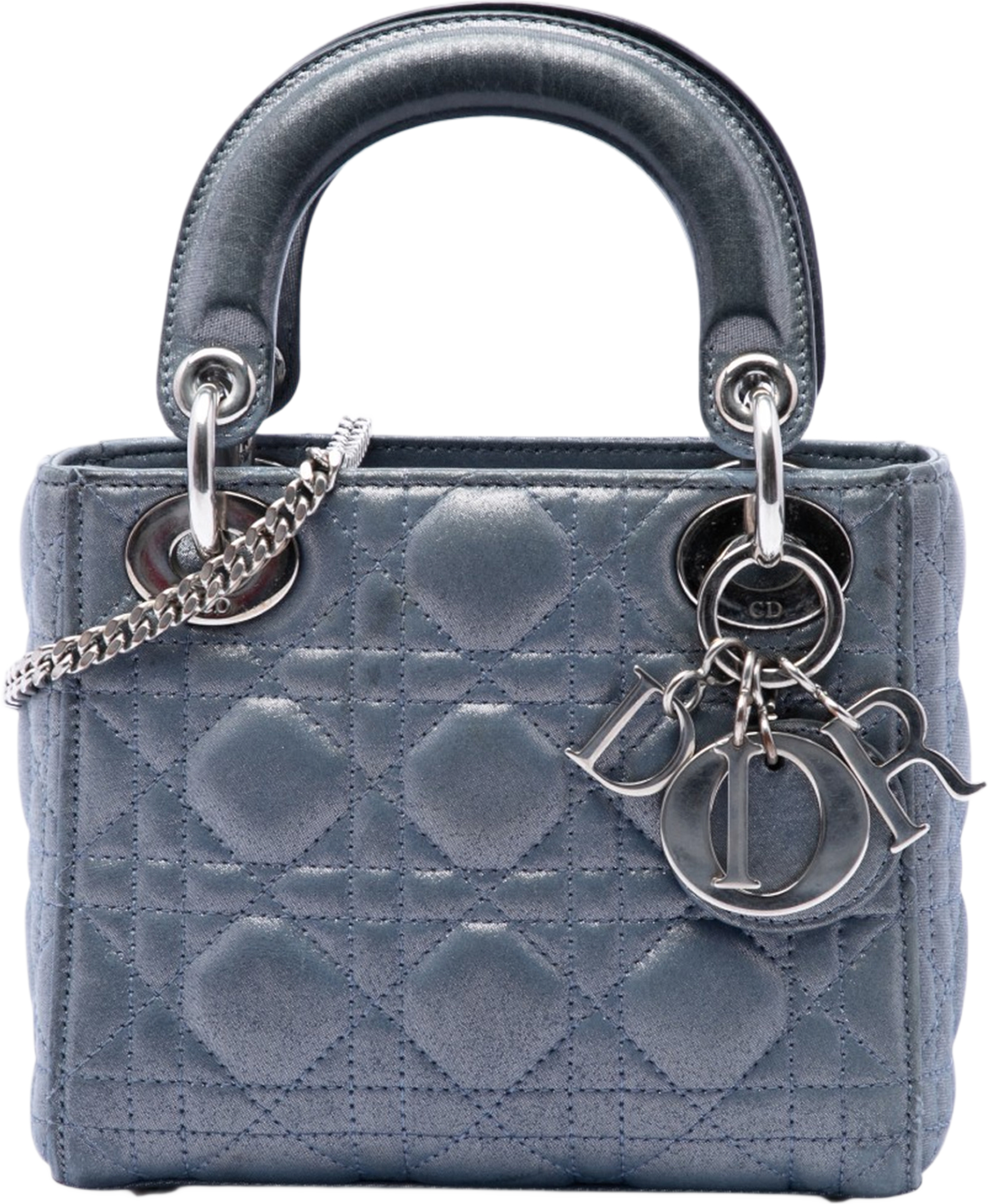 Dior Mini Iridescent Lambskin Cannage Lady Dior, från Luxclusif, i färgen blå. Klicka för att öppna bilden i stort format